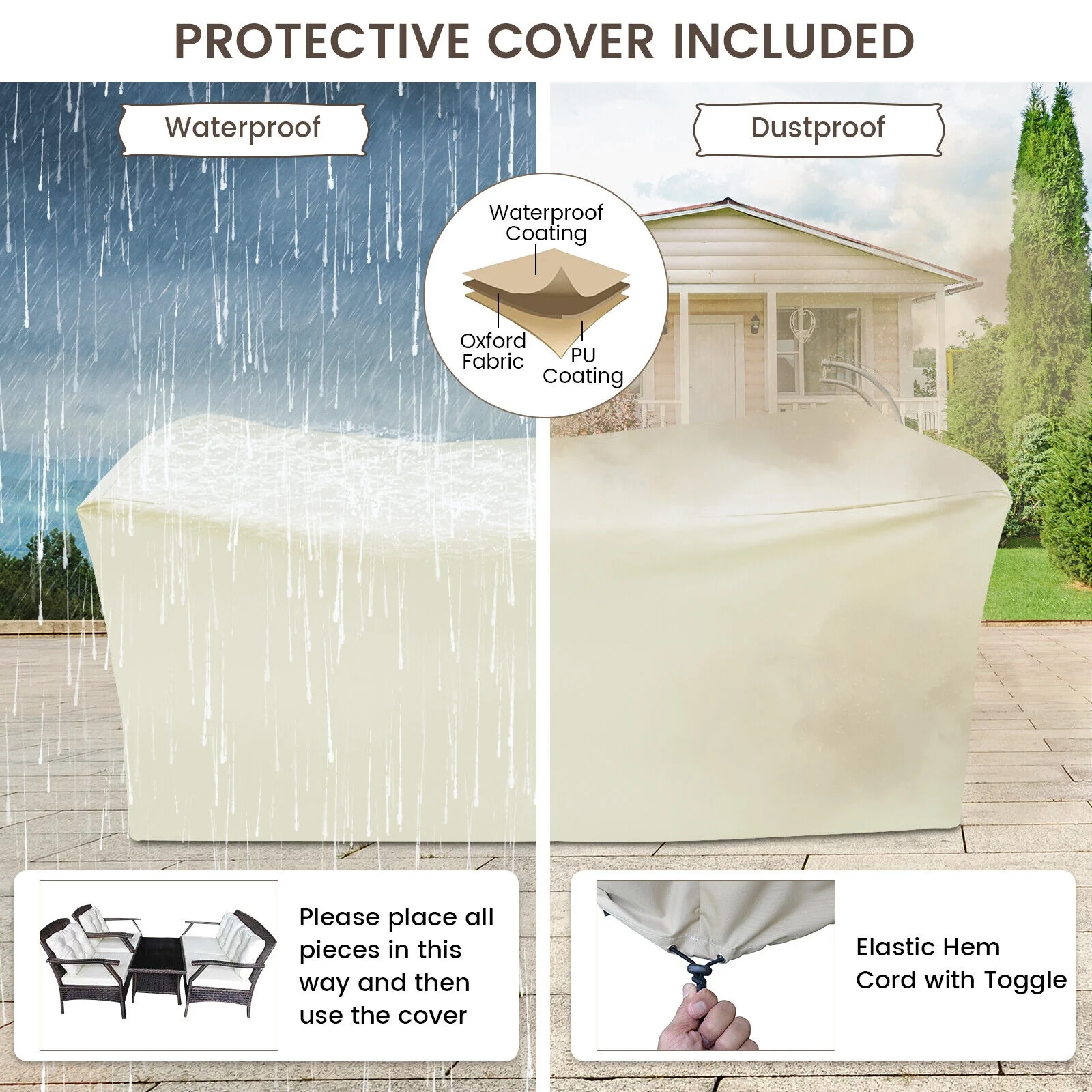 4 Piece Outdoor Rattan Conversation Set, With Protective Cover, Espresso - Image 8