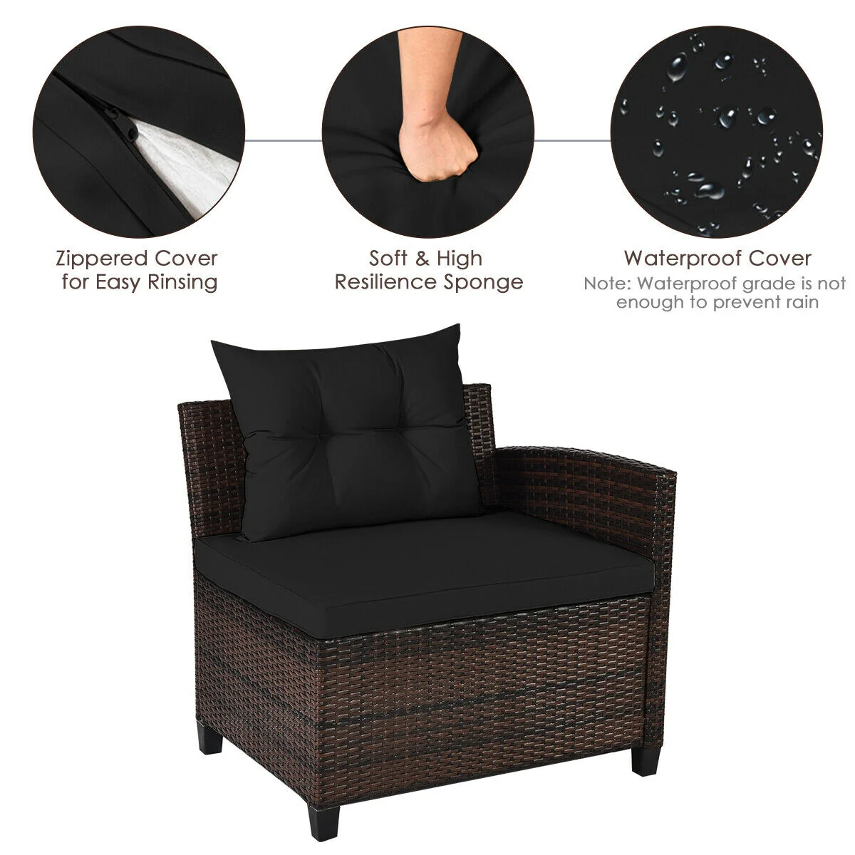 4 Piece Outdoor Rattan Furniture Set, Black - Image 10