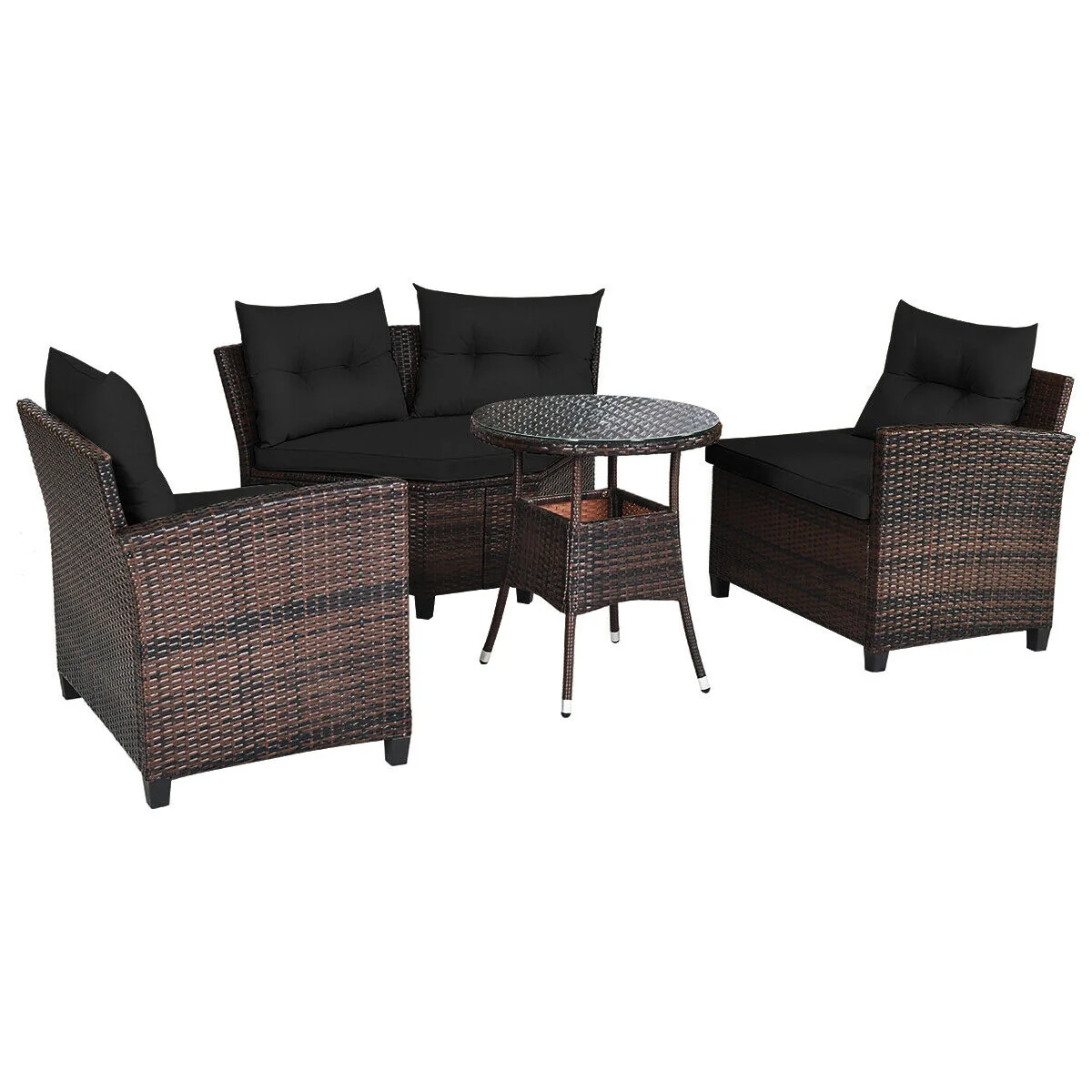 4 Piece Outdoor Rattan Furniture Set, Black - Image 5
