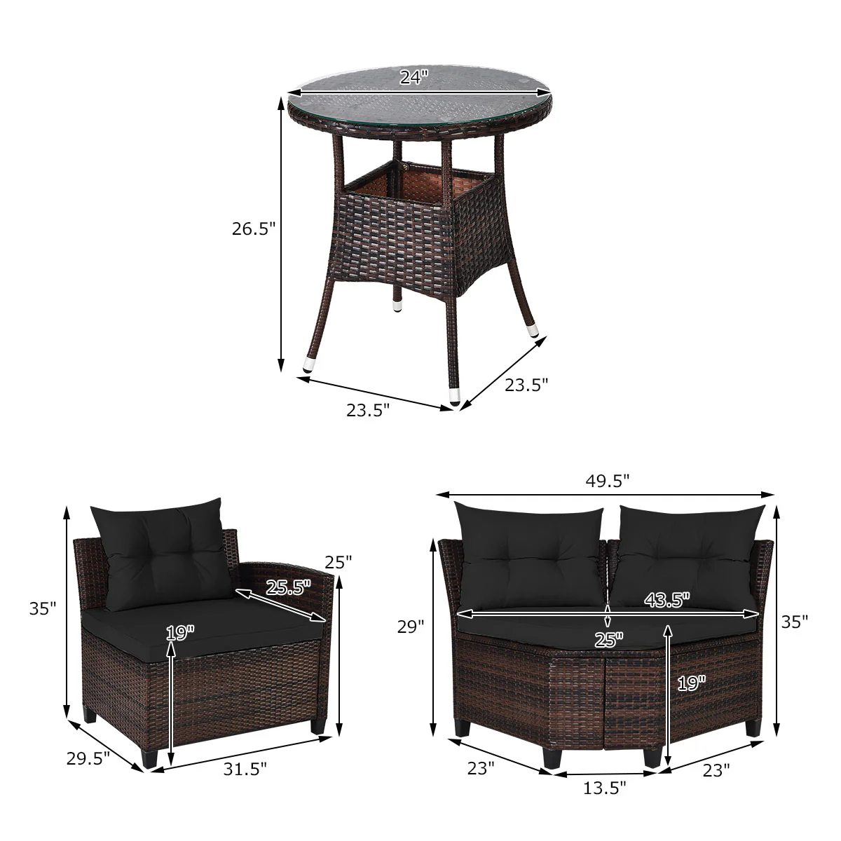 4 Piece Outdoor Rattan Furniture Set, Black - Image 6