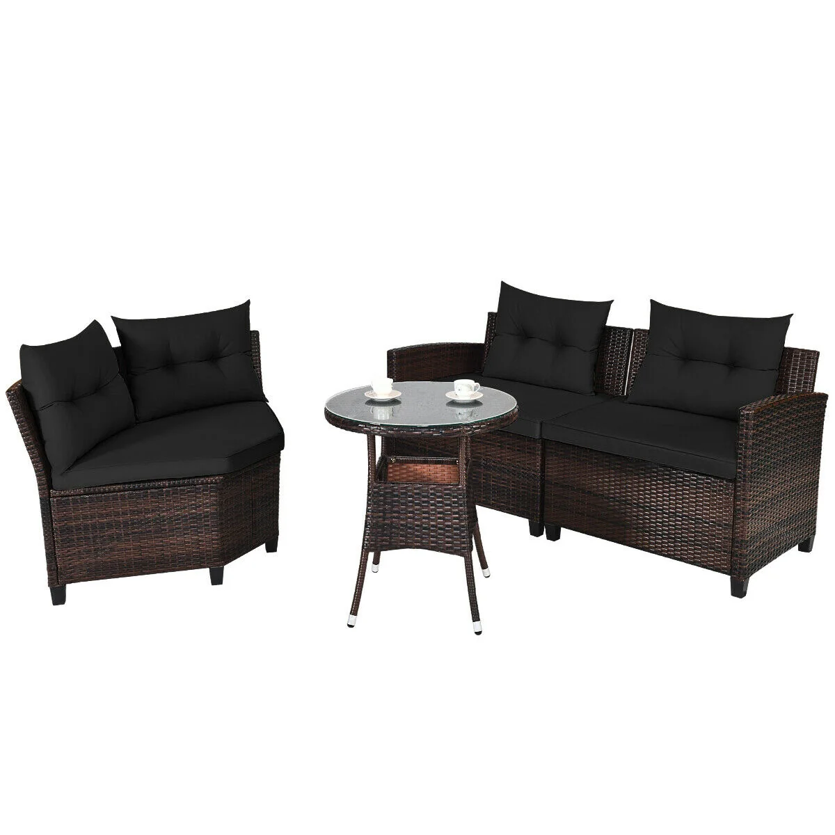 4 Piece Outdoor Rattan Furniture Set, Black - Image 8
