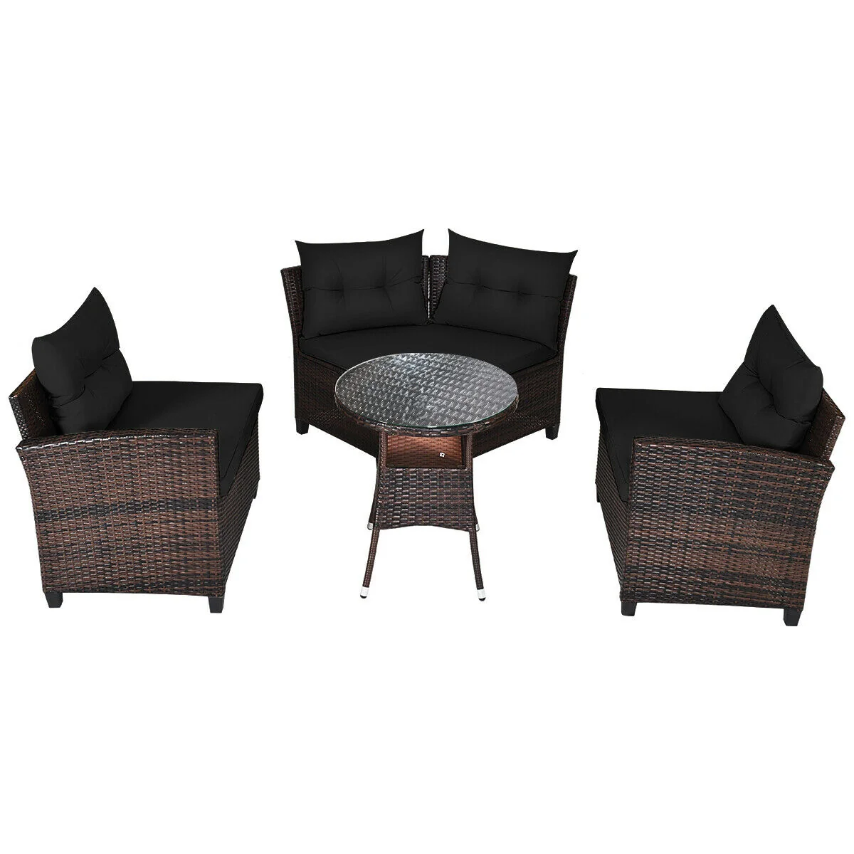 4 Piece Outdoor Rattan Furniture Set, Black - Image 9