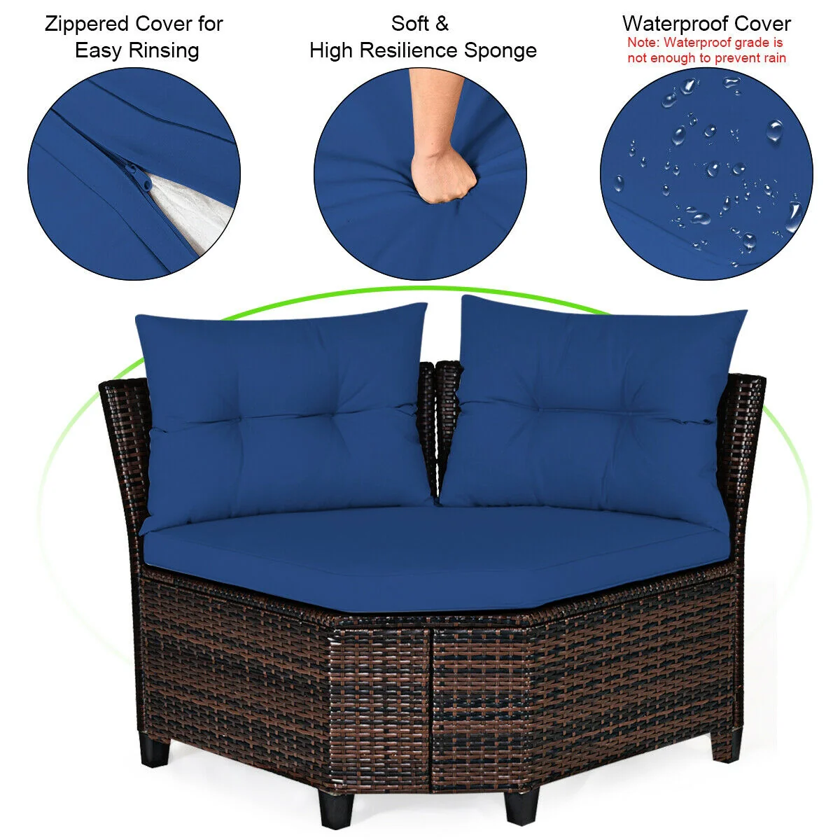 4 Piece Outdoor Rattan Furniture Set, Navy - Image 10