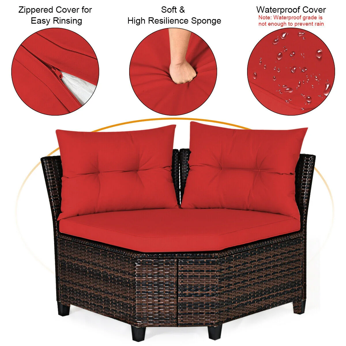 4 Piece Outdoor Rattan Furniture Set, Red - Image 10