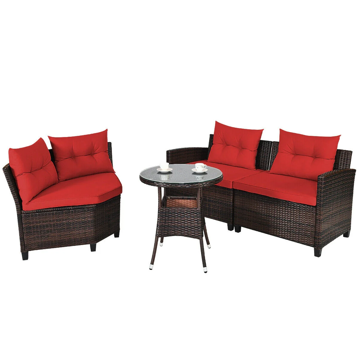 4 Piece Outdoor Rattan Furniture Set, Red - Image 5