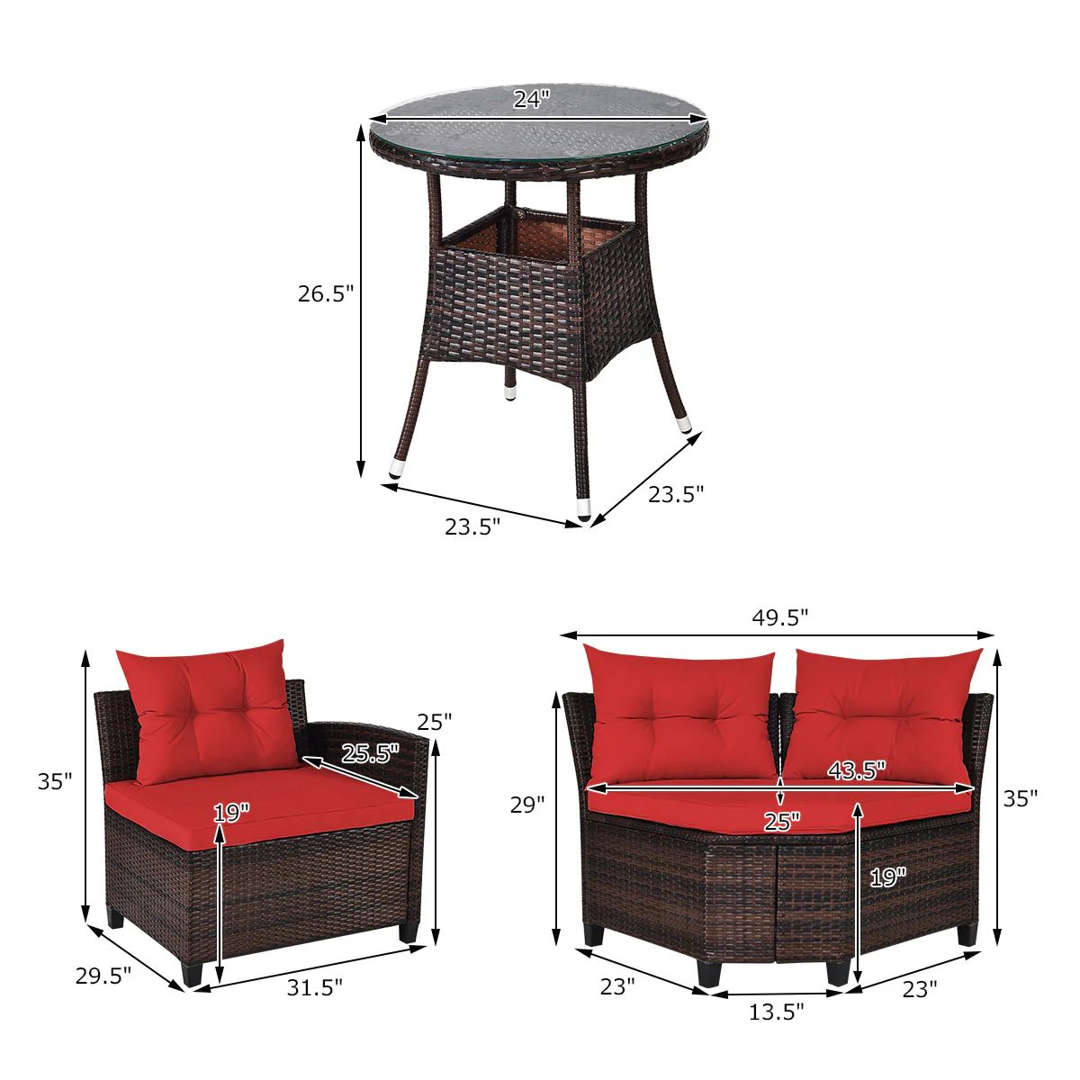 4 Piece Outdoor Rattan Furniture Set, Red - Image 6