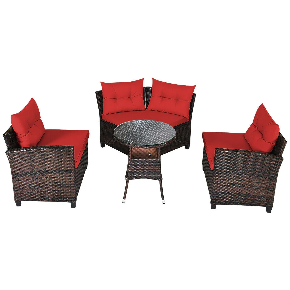 4 Piece Outdoor Rattan Furniture Set, Red - Image 9