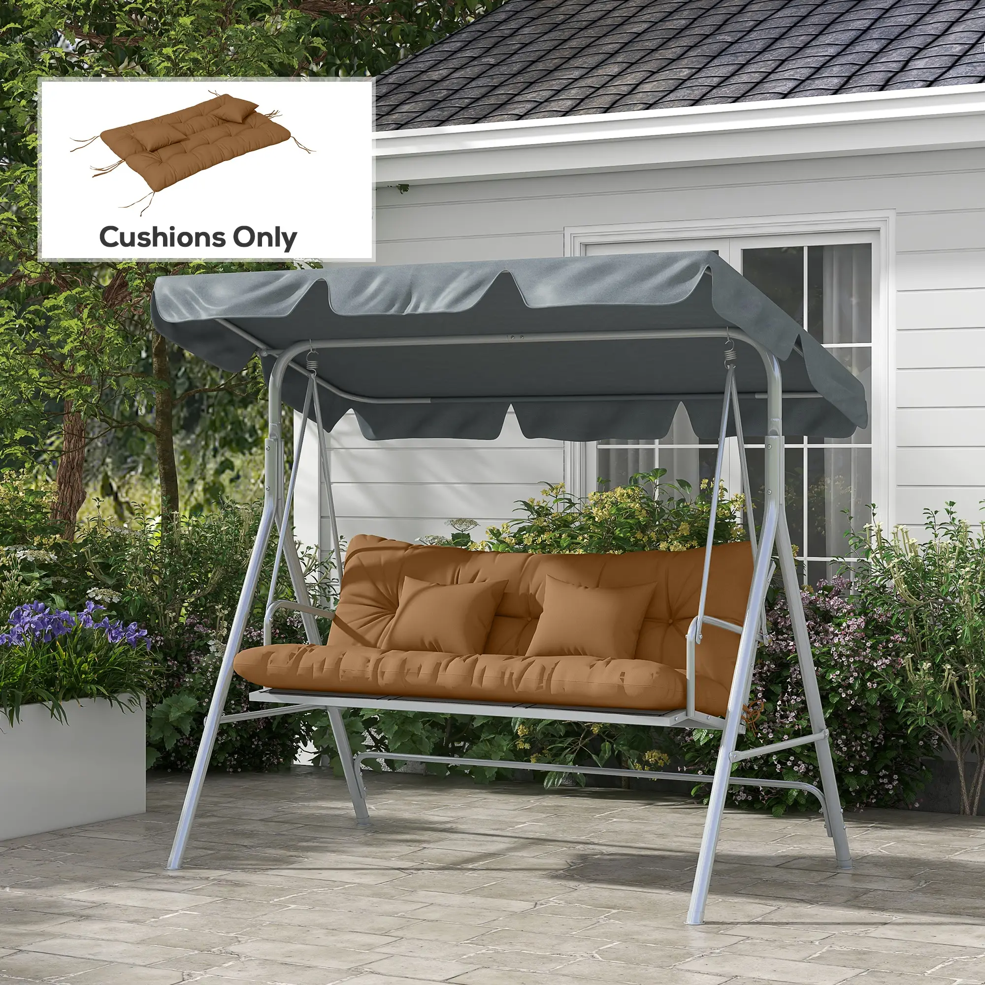 4-Piece Patio Chair Cushion Set, Back and Seat Pillows, Tan - Image 2