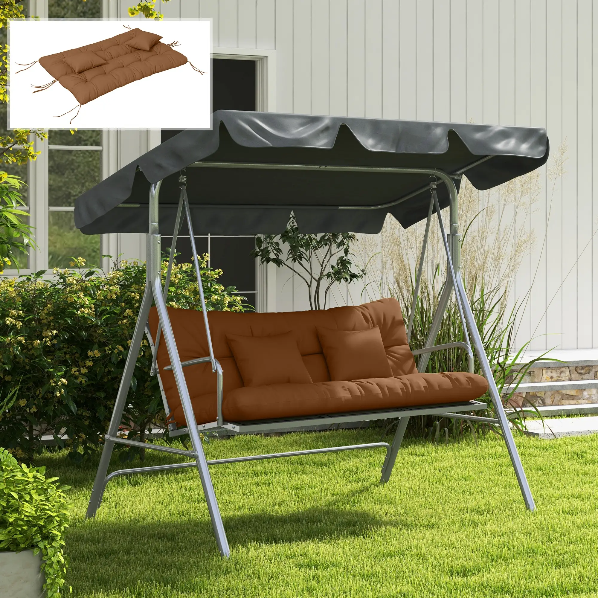 4-Piece Patio Chair Cushion Set, Back and Seat Pillows, Tan - Image 7