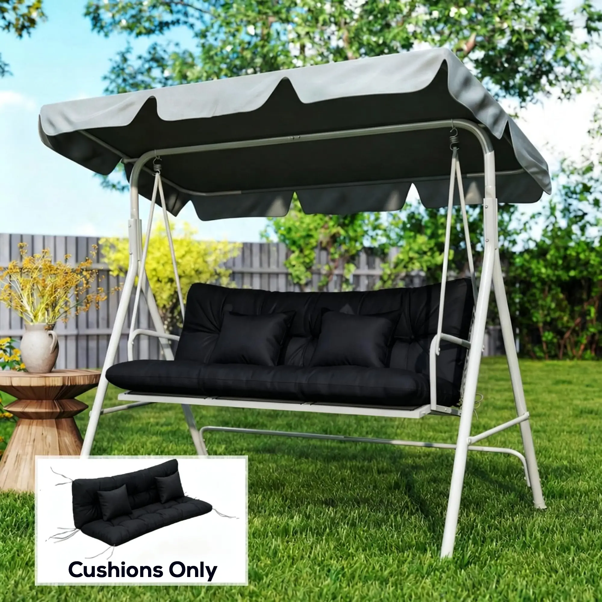4-Piece Patio Chair Cushion Set, With Ties, Black - Image 2