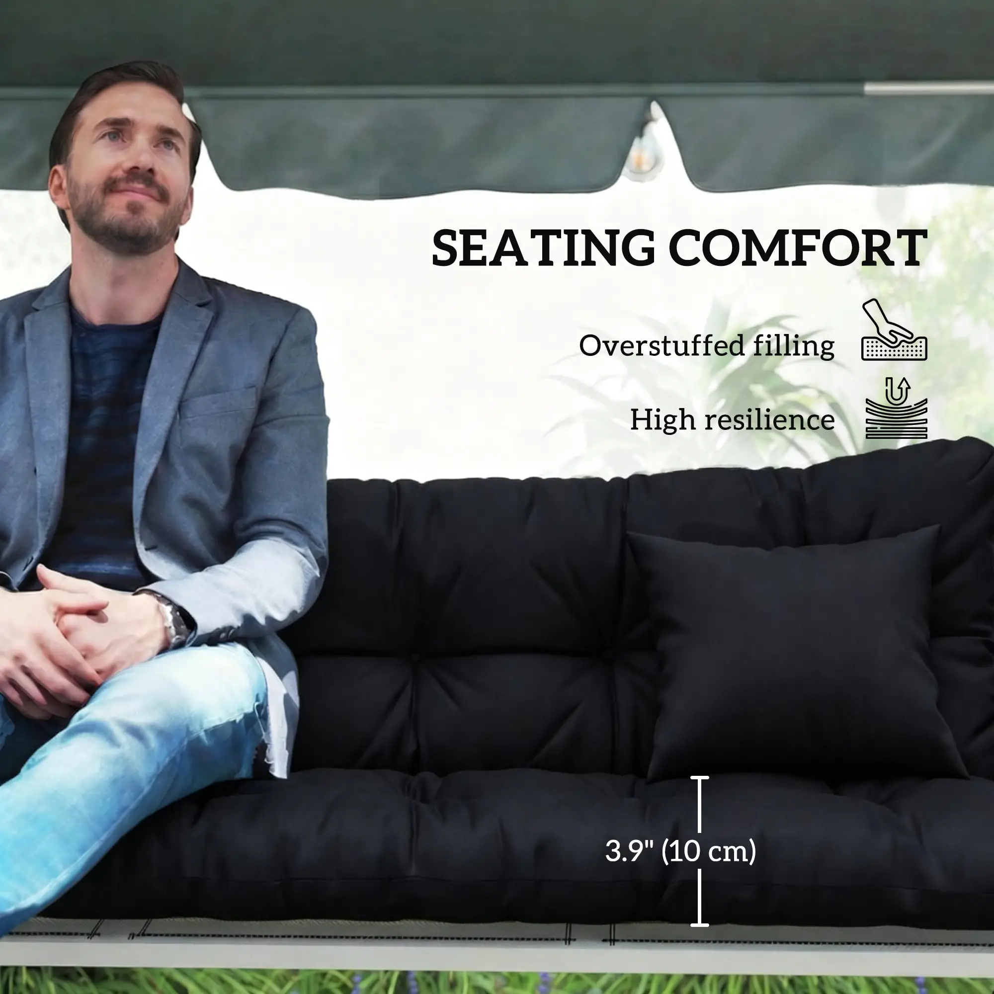 4-Piece Patio Chair Cushion Set, With Ties, Black - Image 6