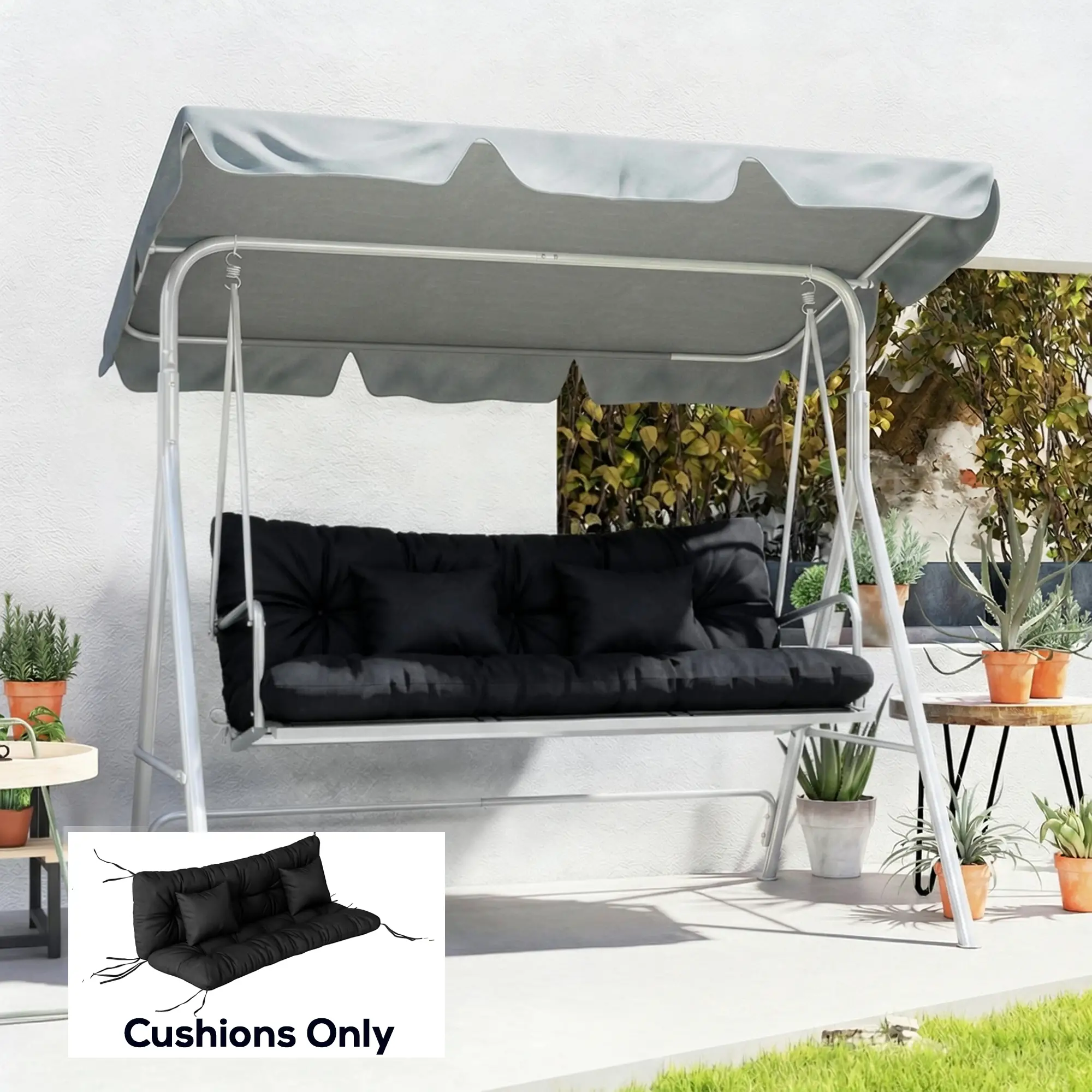 4-Piece Patio Chair Cushion Set, With Ties, Black - Image 8