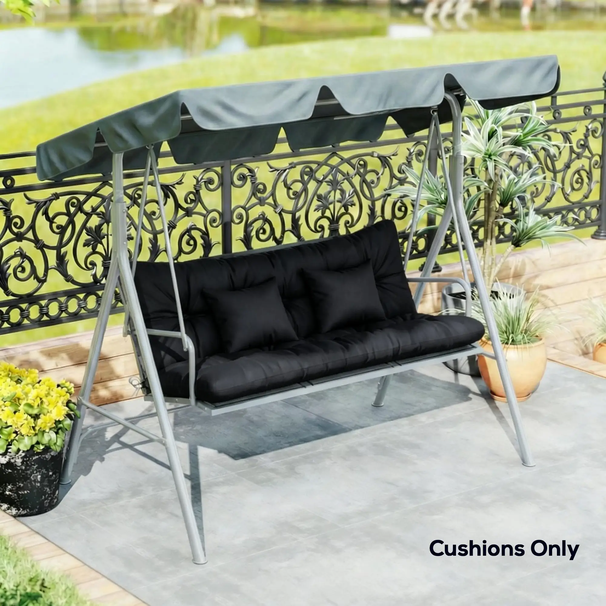 4-Piece Patio Chair Cushion Set, With Ties, Black - Image 9