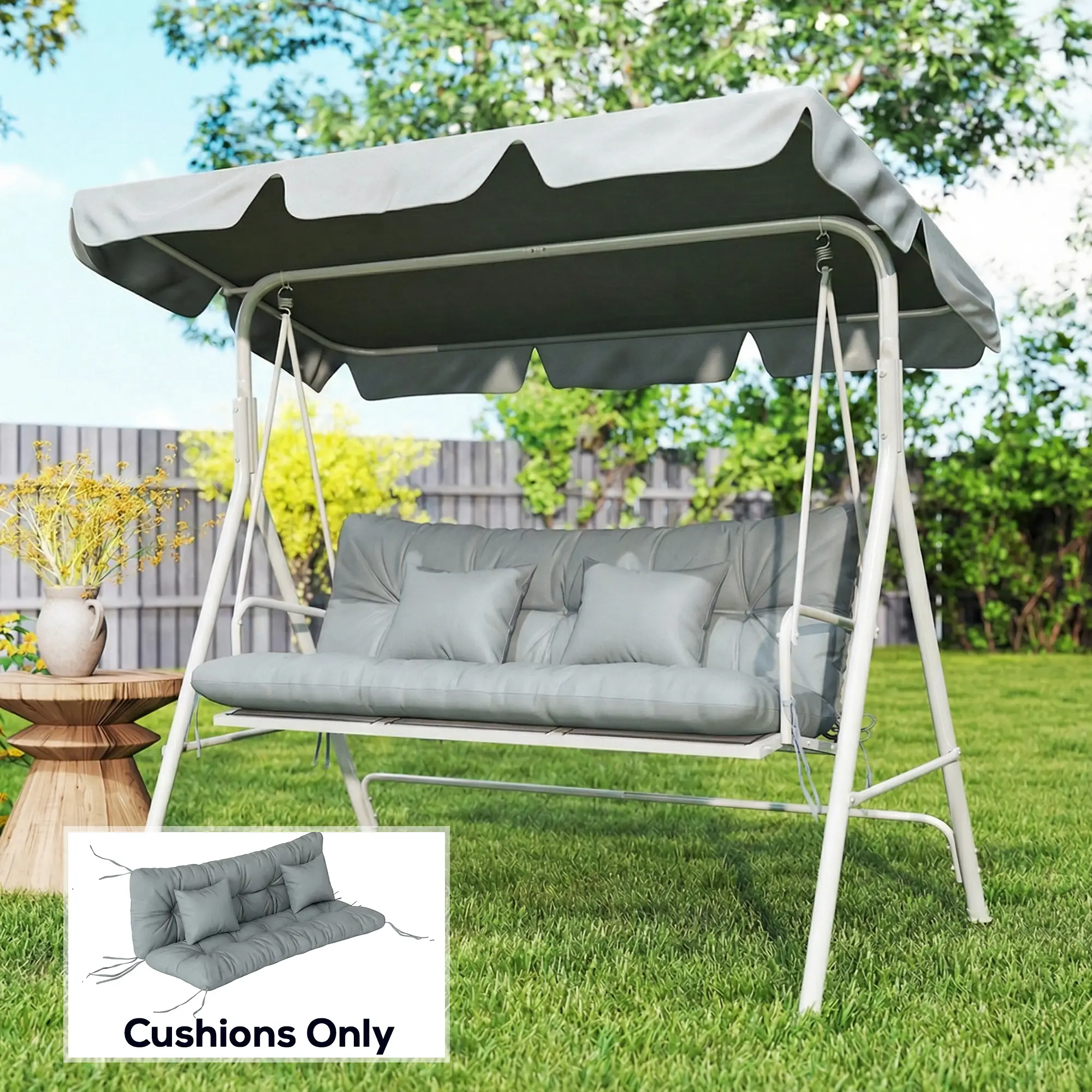 4-Piece Patio Chair Cushion Set, With Ties, Light Grey - Image 2