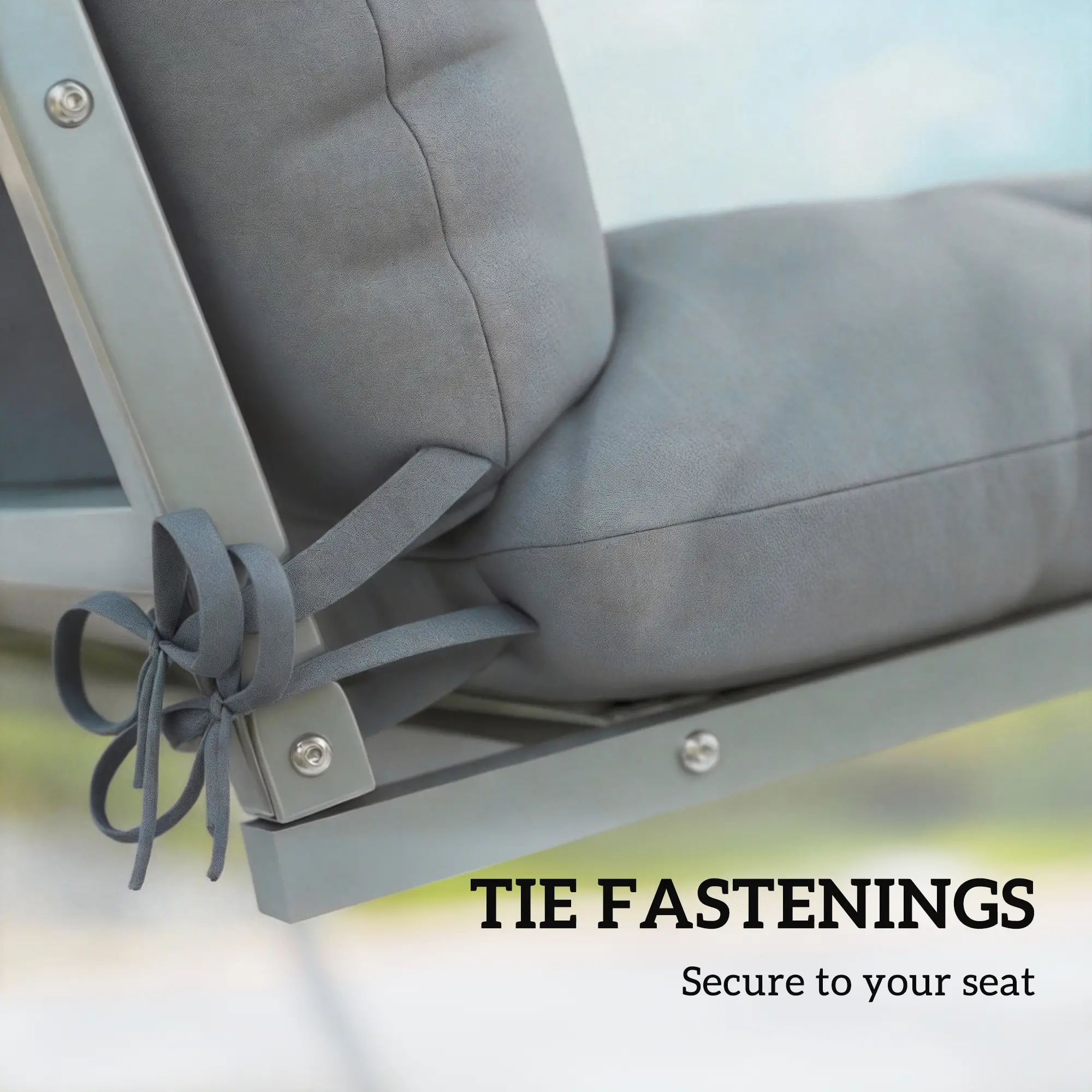 4-Piece Patio Chair Cushion Set, With Ties, Light Grey - Image 5
