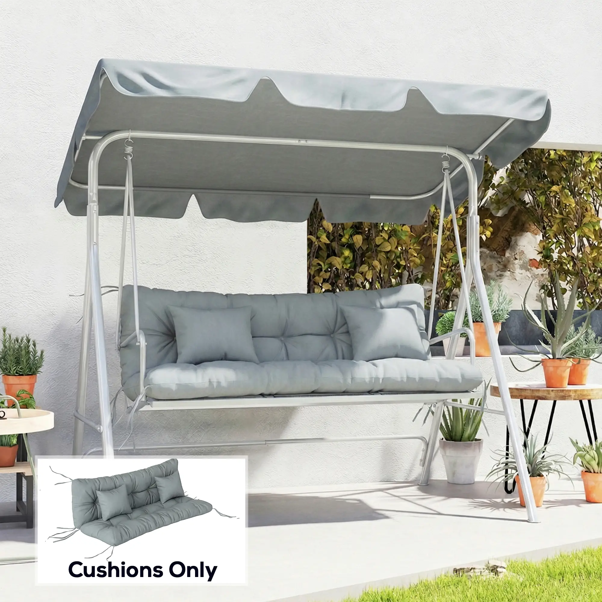 4-Piece Patio Chair Cushion Set, With Ties, Light Grey - Image 8