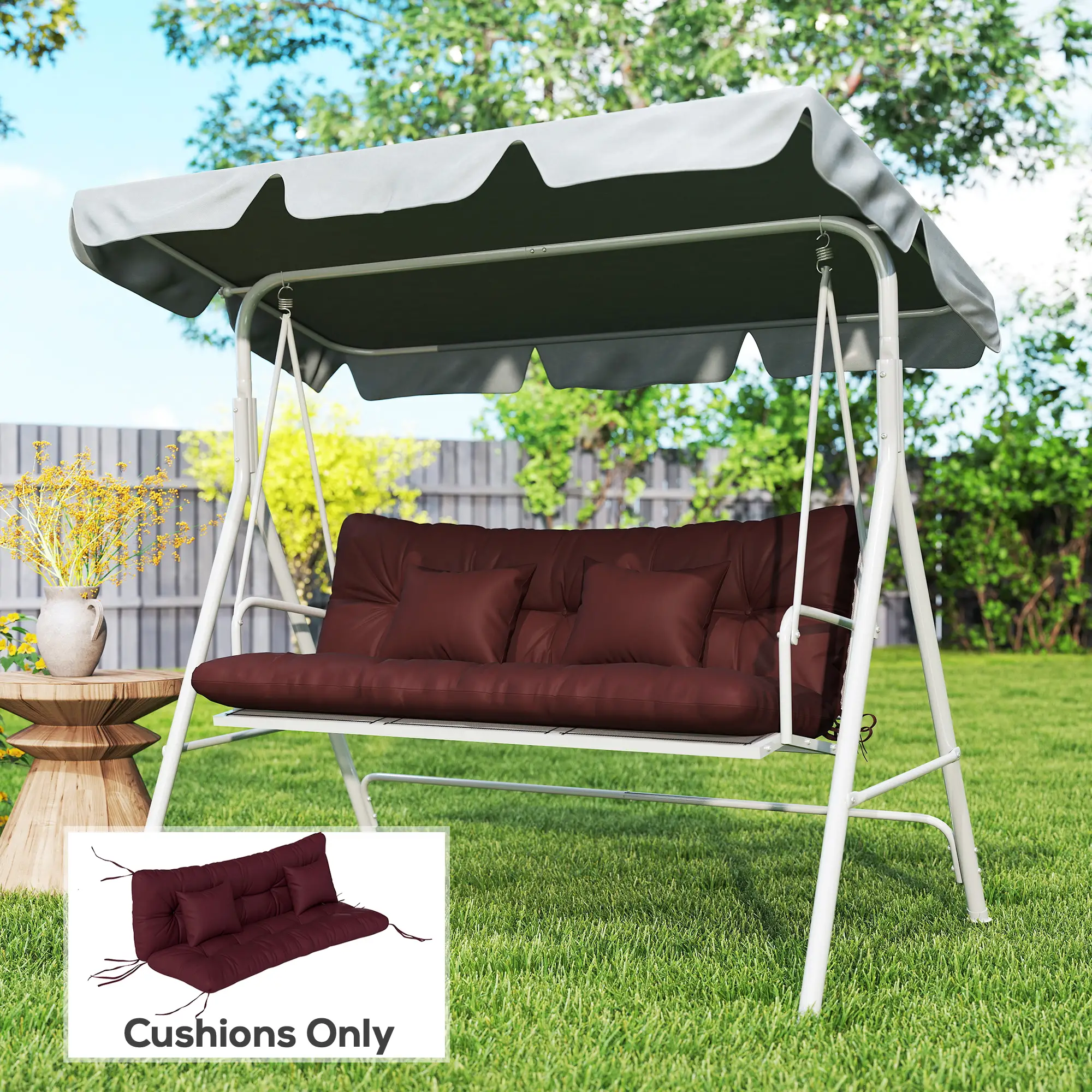 4-Piece Patio Chair Cushion Set, With Ties, Wine Red - Image 2