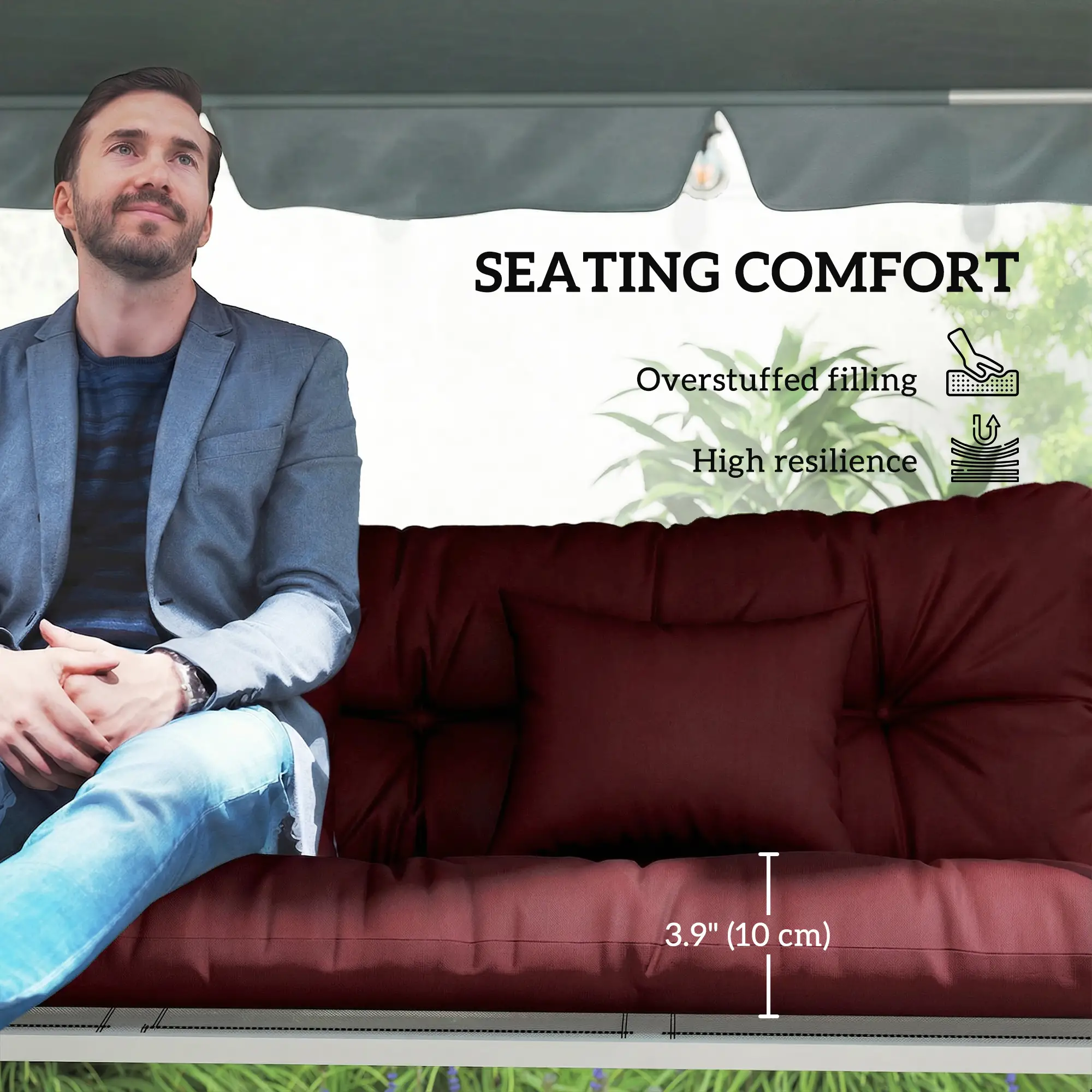 4-Piece Patio Chair Cushion Set, With Ties, Wine Red - Image 6