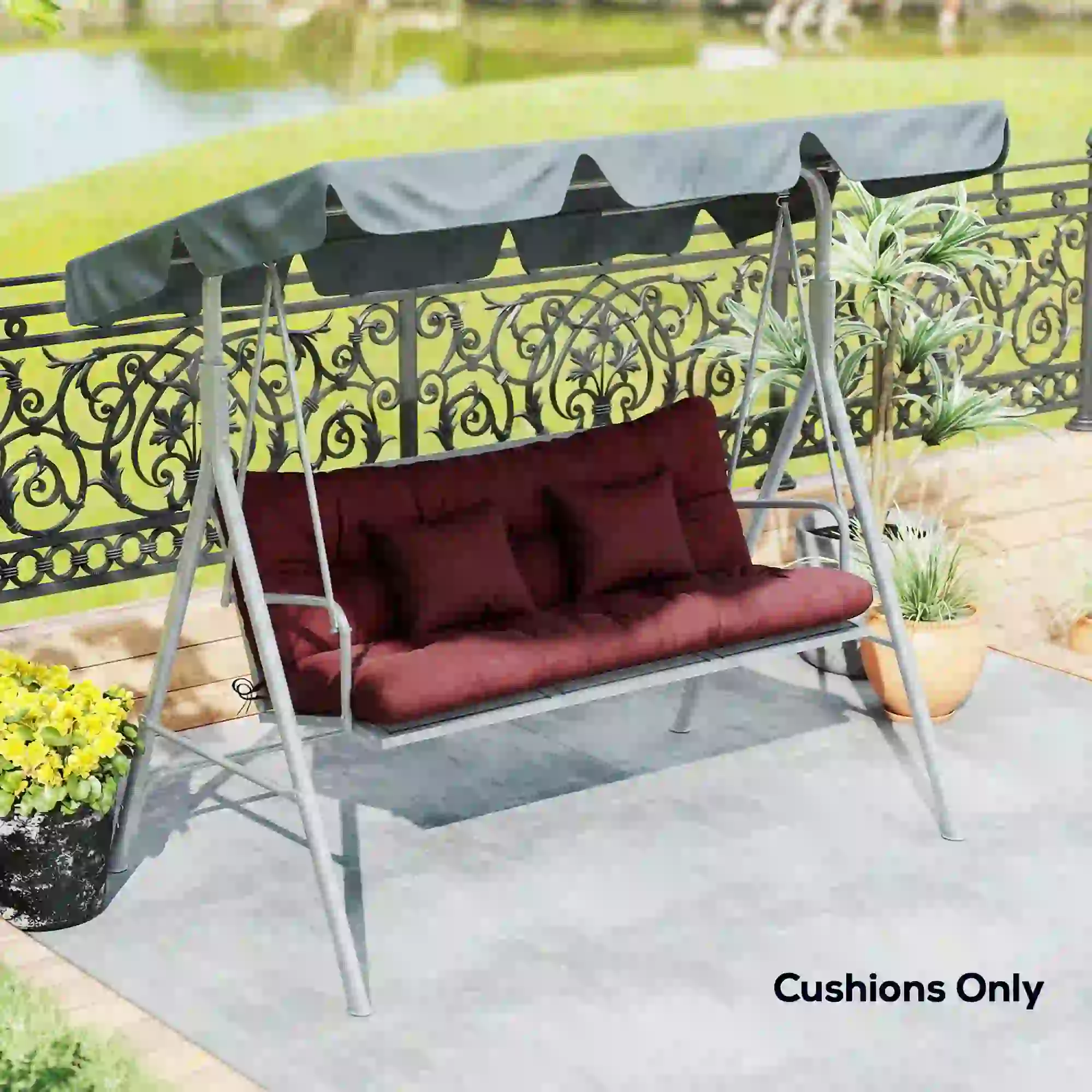 4-Piece Patio Chair Cushion Set, With Ties, Wine Red - Image 7