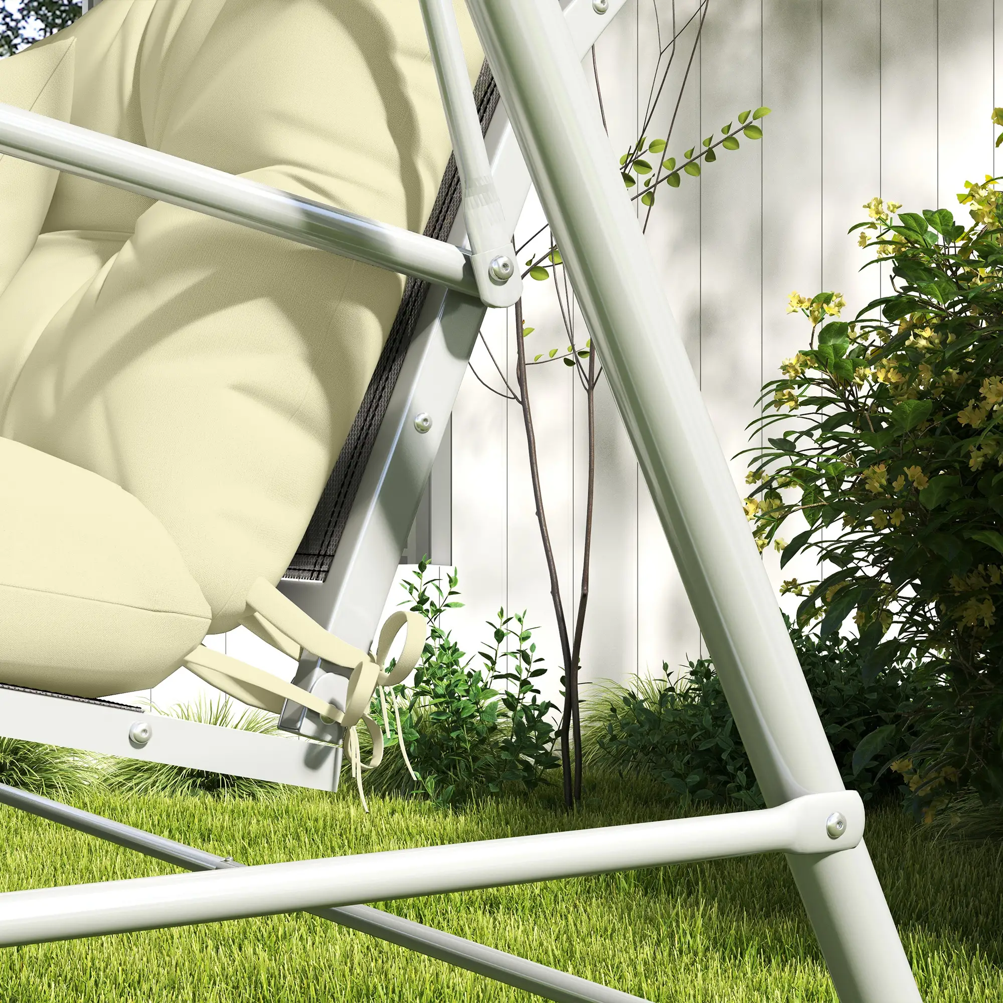 4-Piece Patio Chair Cushion Set, with Ties, Cream White - Image 10