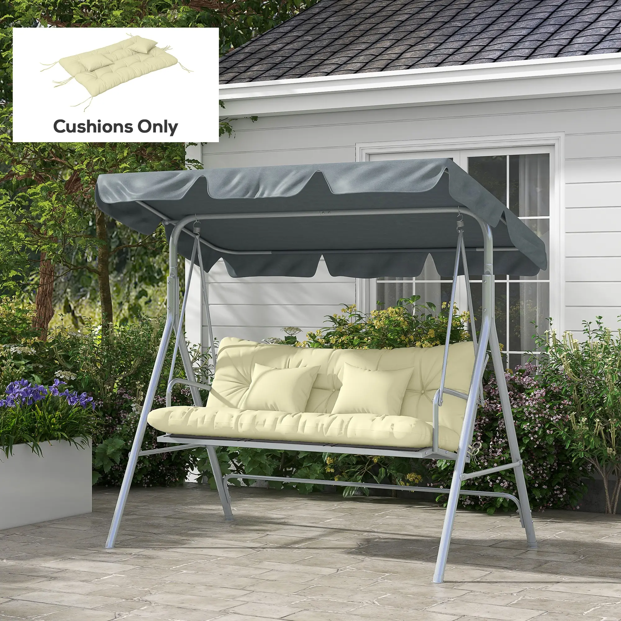 4-Piece Patio Chair Cushion Set, with Ties, Cream White - Image 2