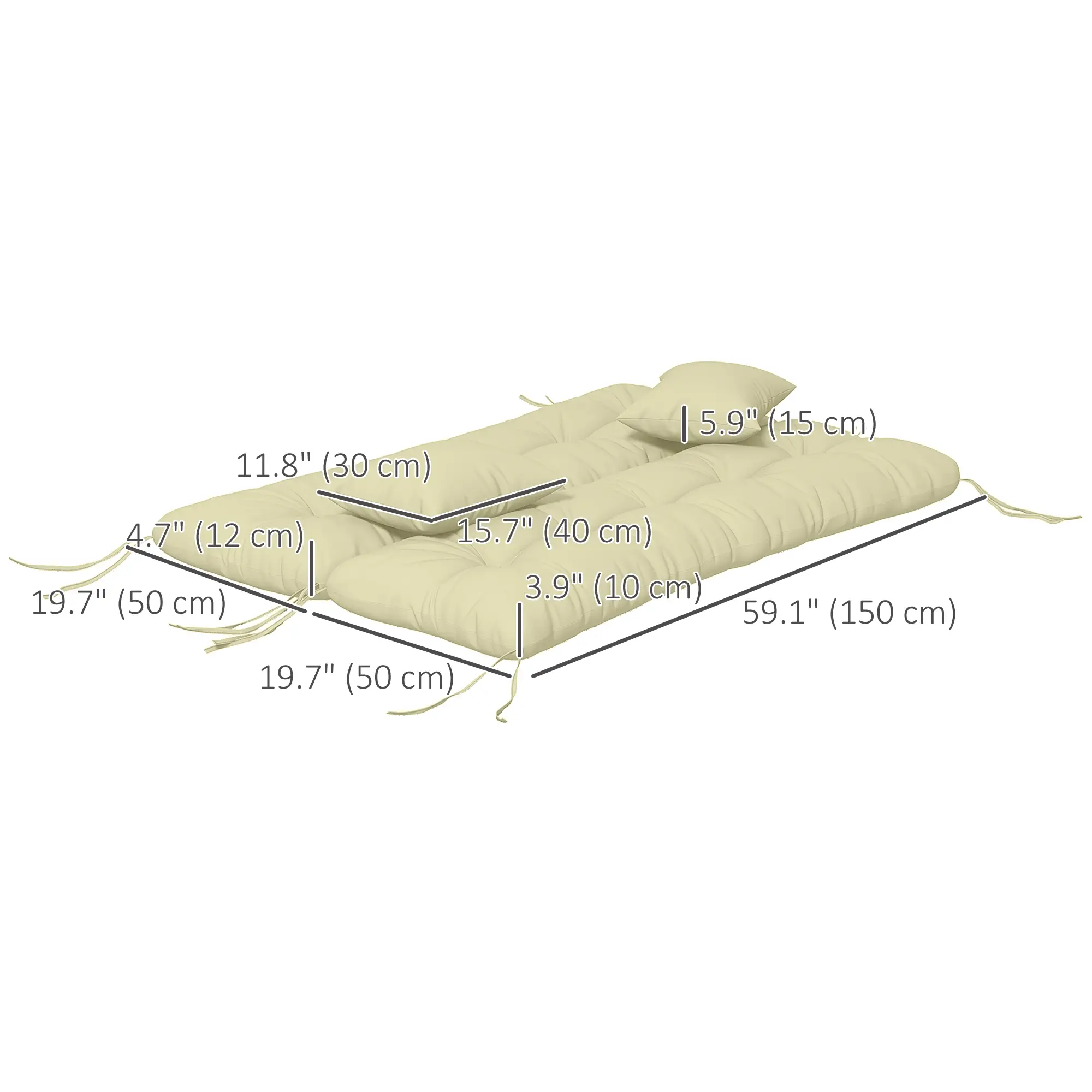 4-Piece Patio Chair Cushion Set, with Ties, Cream White - Image 3