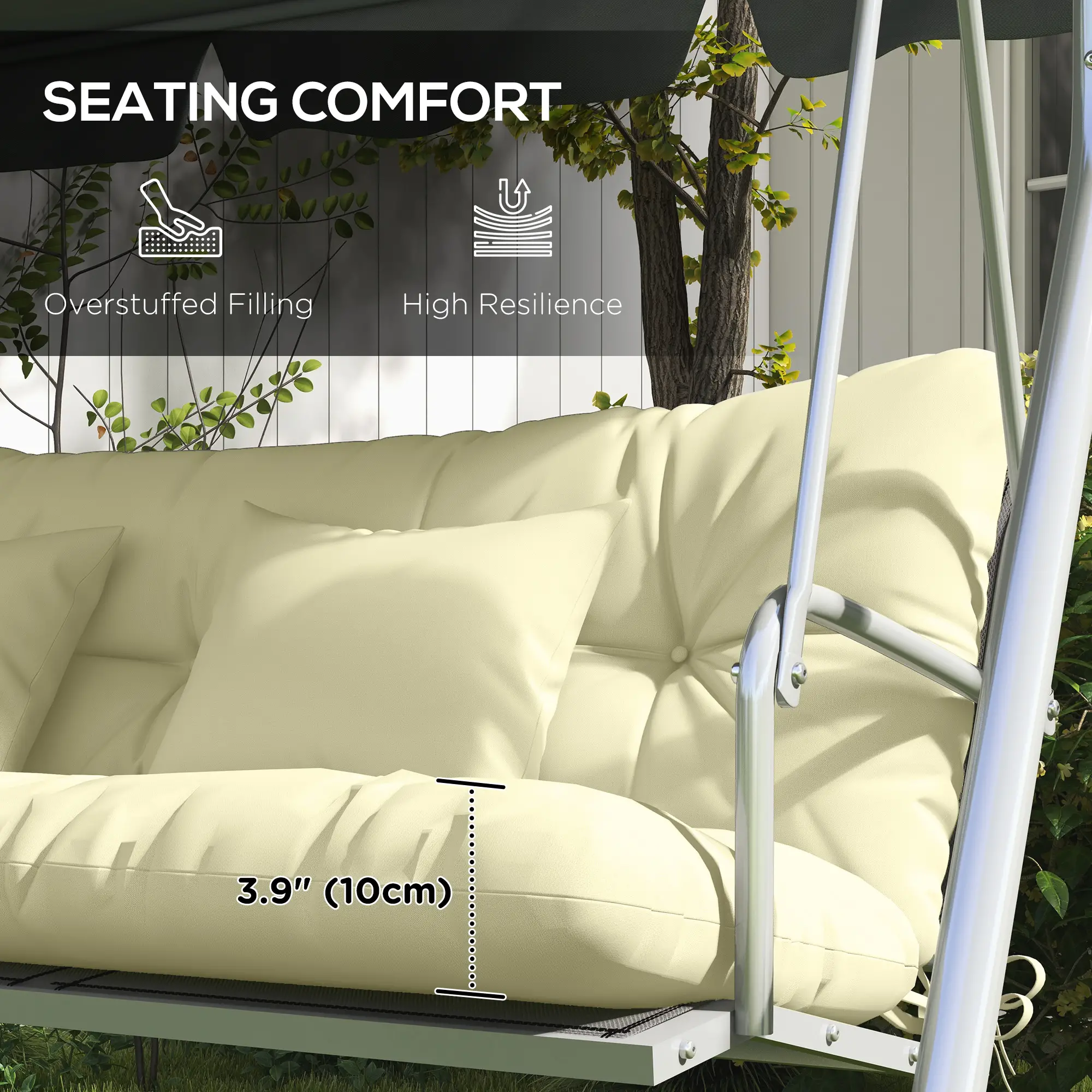 4-Piece Patio Chair Cushion Set, with Ties, Cream White - Image 6