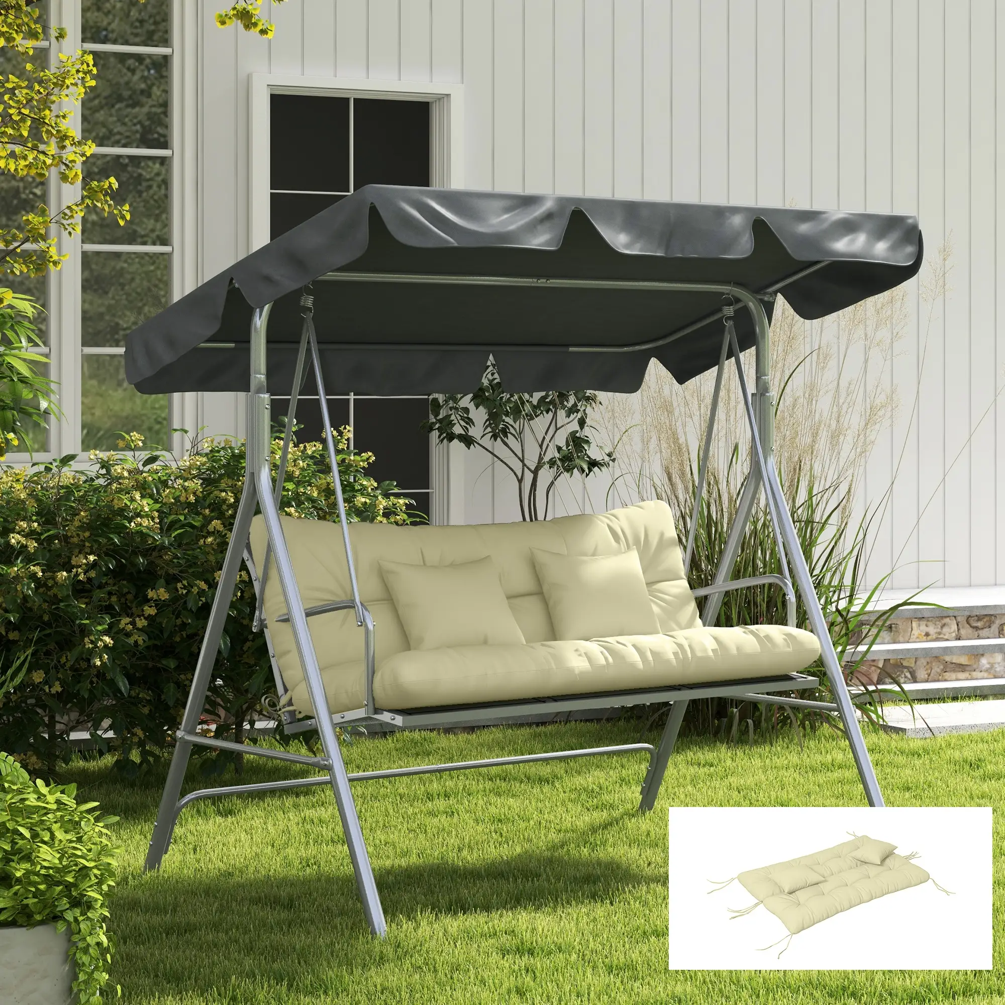 4-Piece Patio Chair Cushion Set, with Ties, Cream White - Image 7