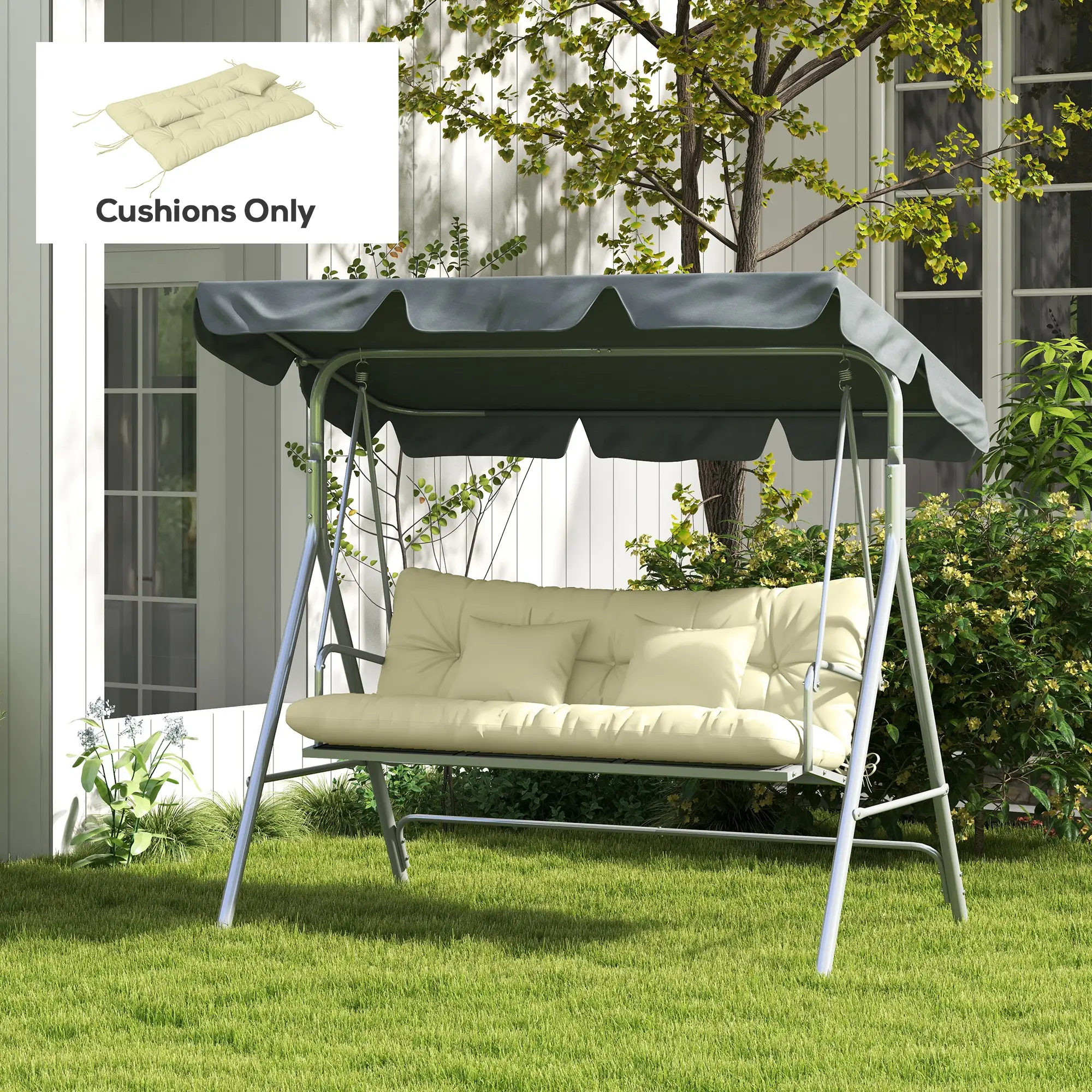 4-Piece Patio Chair Cushion Set, with Ties, Cream White - Image 8