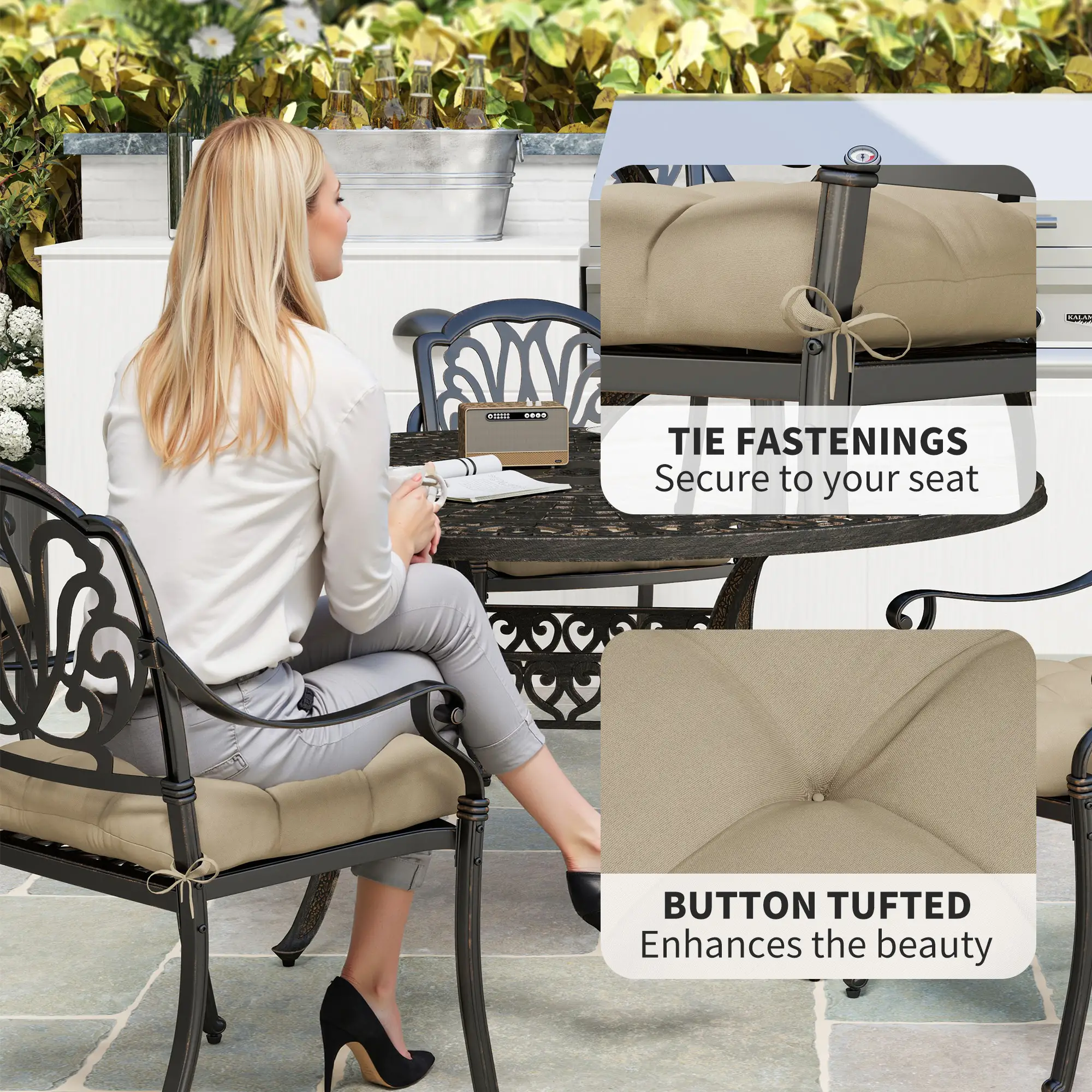 4-Piece Patio Chair Cushion Set With Ties, Indoor Outdoor Replacement - Image 5
