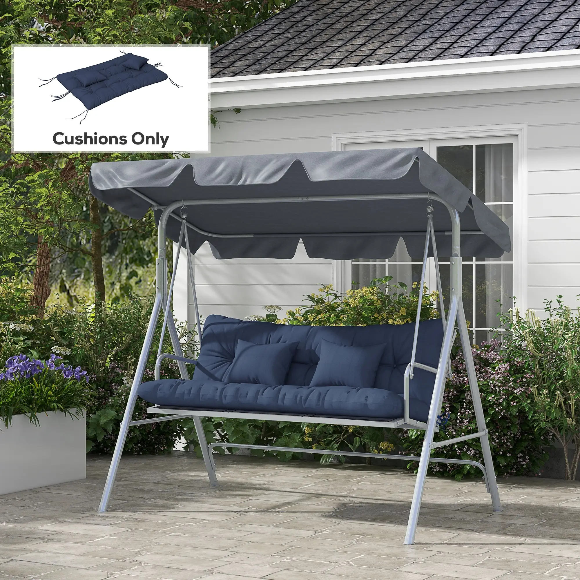 4-Piece Patio Chair Cushion Set, with Ties, Navy Blue - Image 2