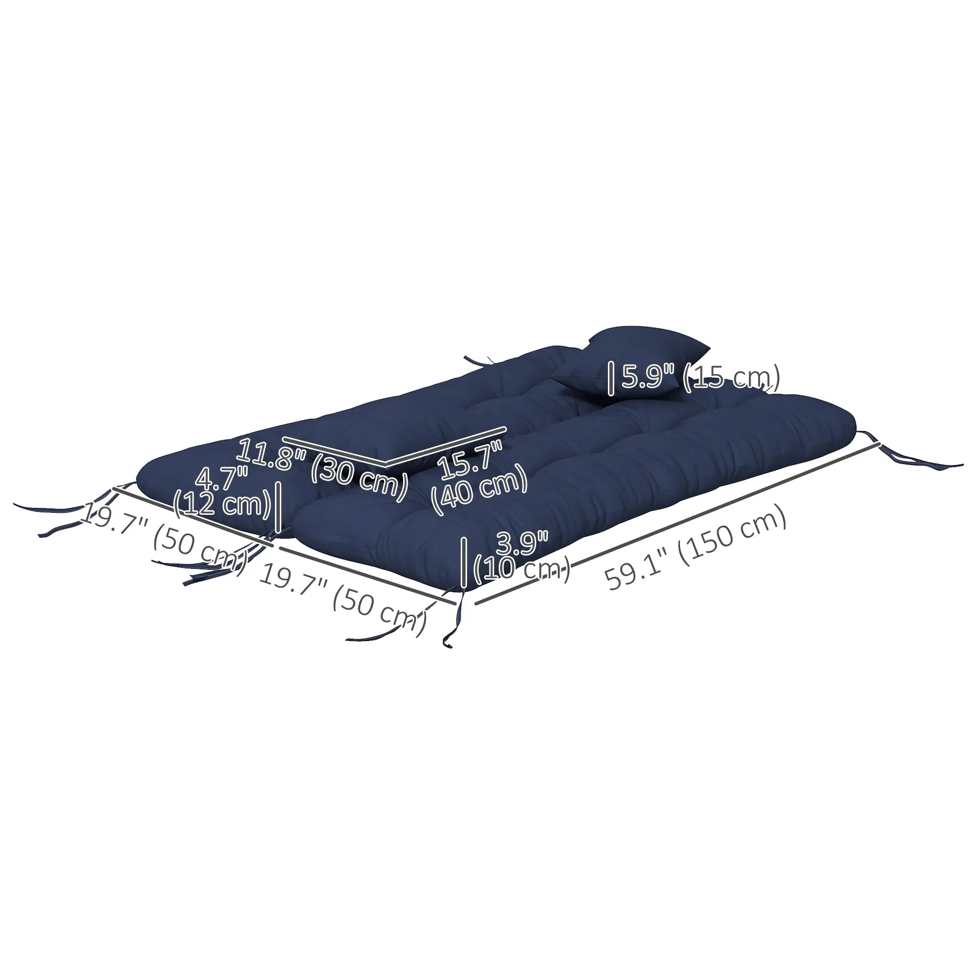 4-Piece Patio Chair Cushion Set, with Ties, Navy Blue - Image 3