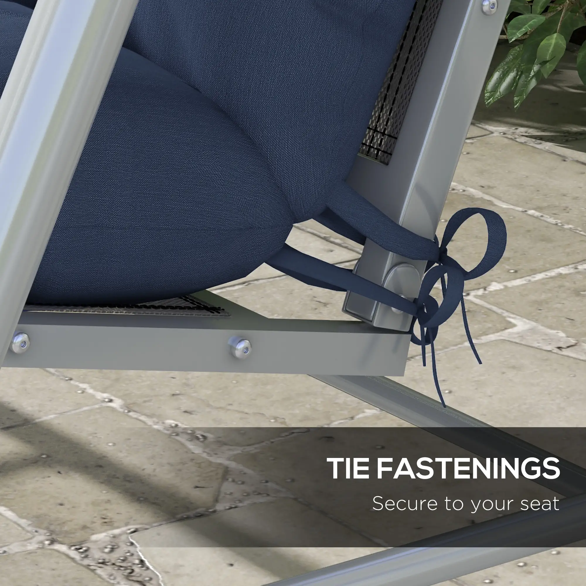 4-Piece Patio Chair Cushion Set, with Ties, Navy Blue - Image 5
