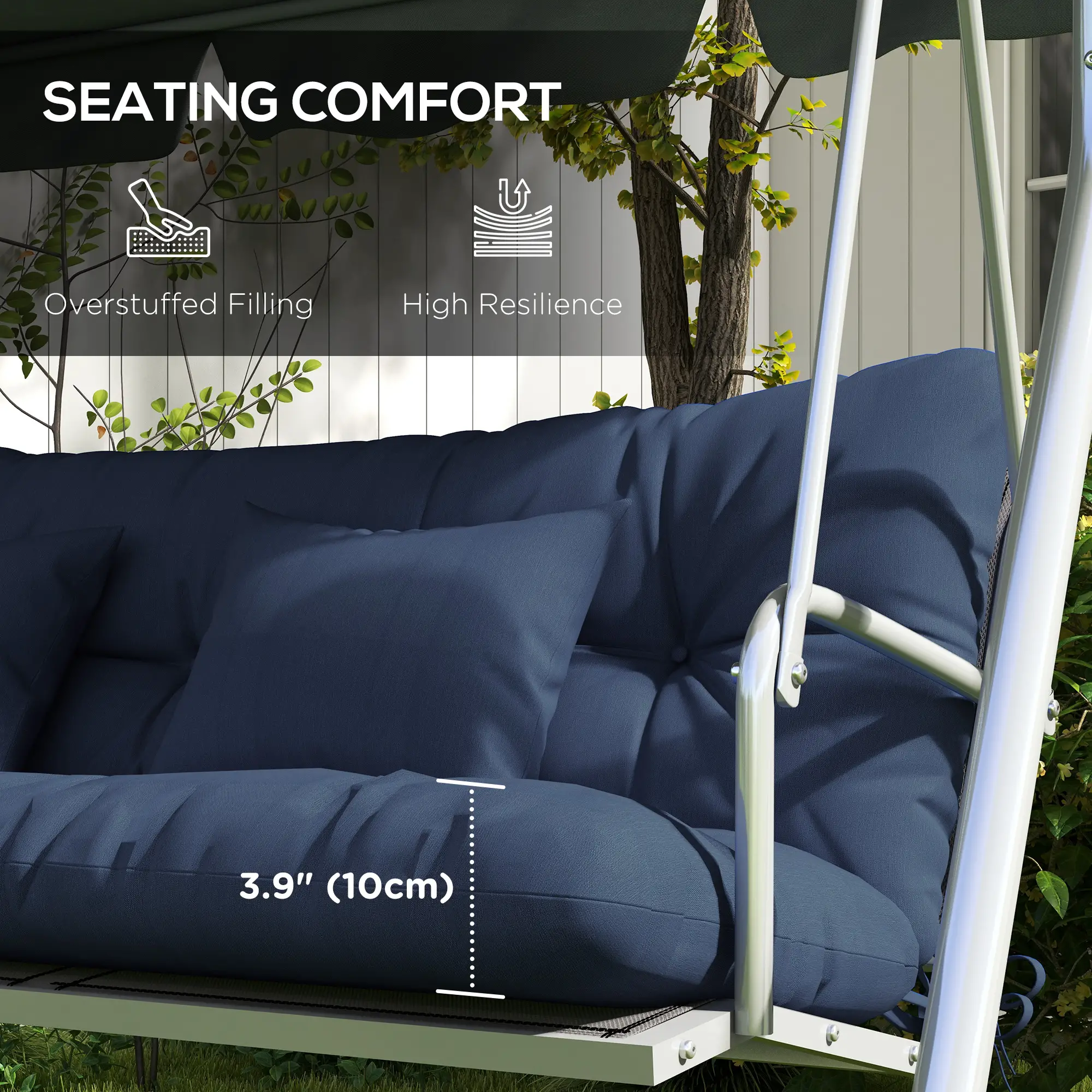 4-Piece Patio Chair Cushion Set, with Ties, Navy Blue - Image 6
