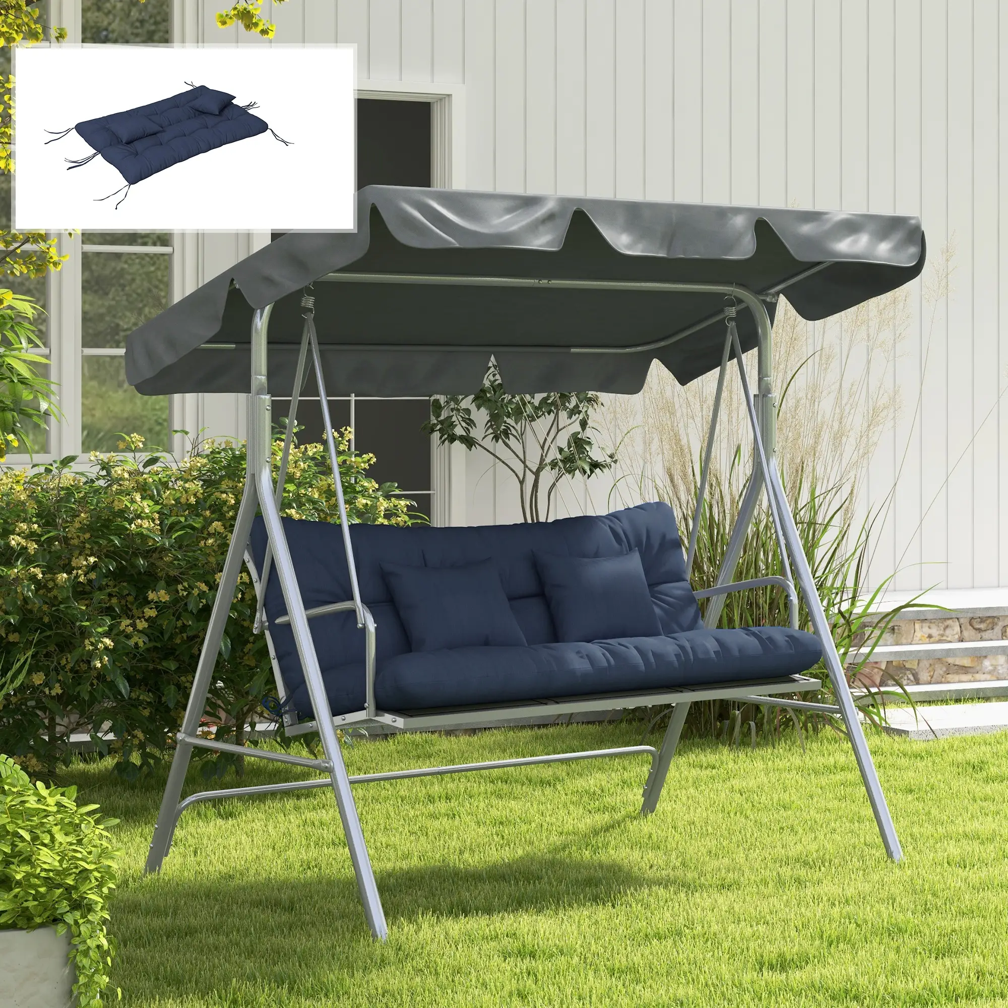 4-Piece Patio Chair Cushion Set, with Ties, Navy Blue - Image 7