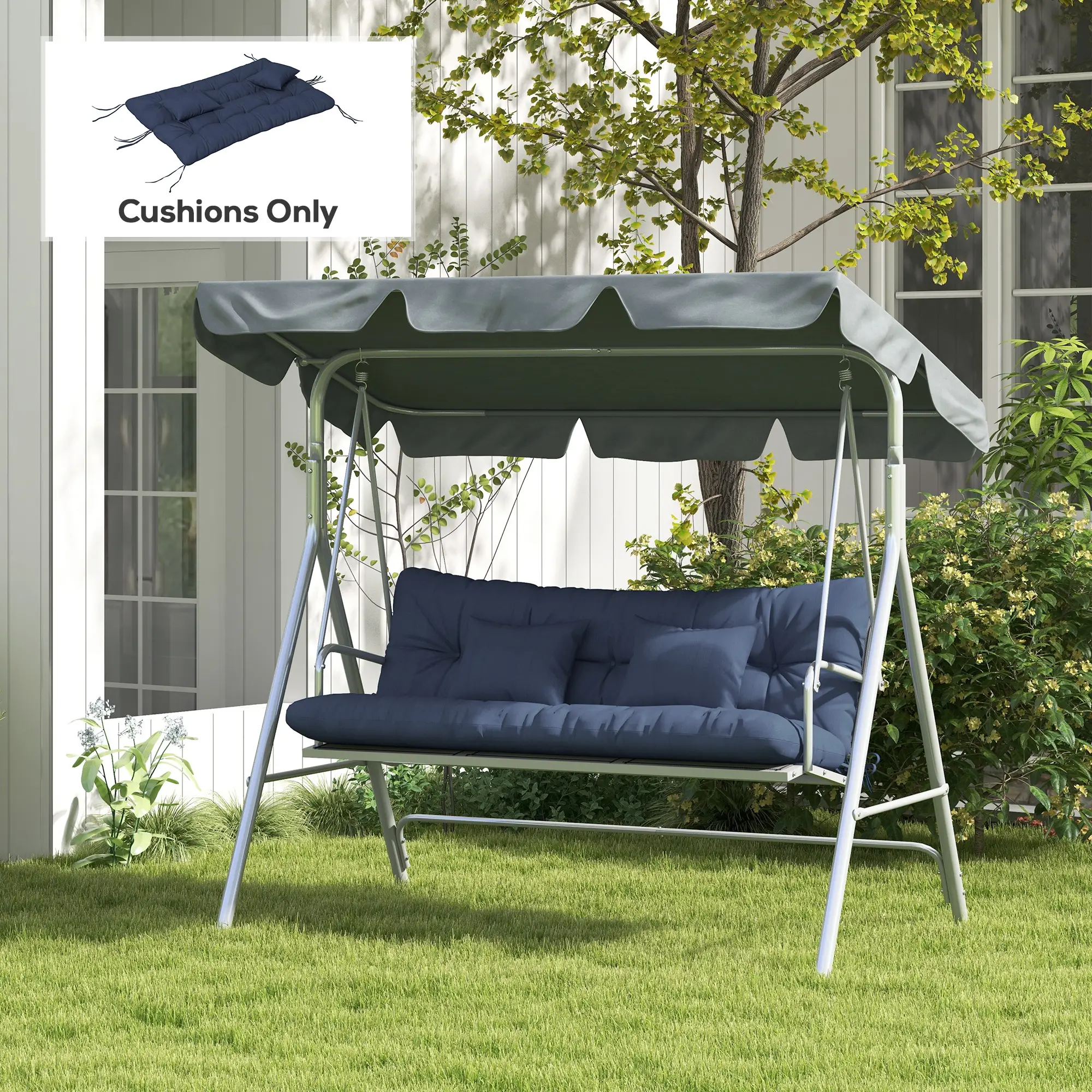 4-Piece Patio Chair Cushion Set, with Ties, Navy Blue - Image 8