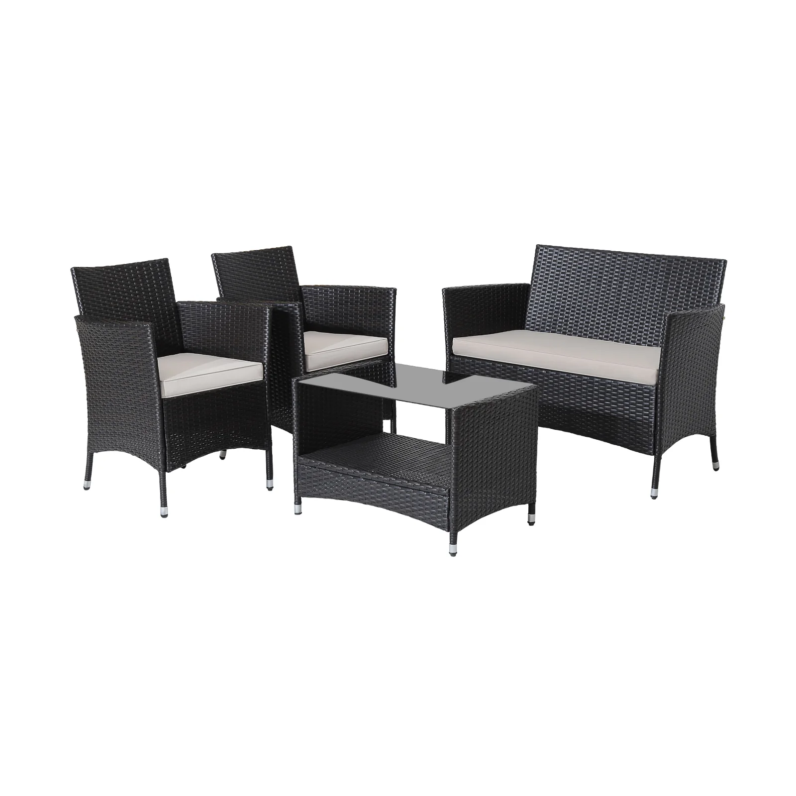 4 Piece Patio Conversation Set, With Cushions And Tempered Glass Tabletop, Brown - Image 5