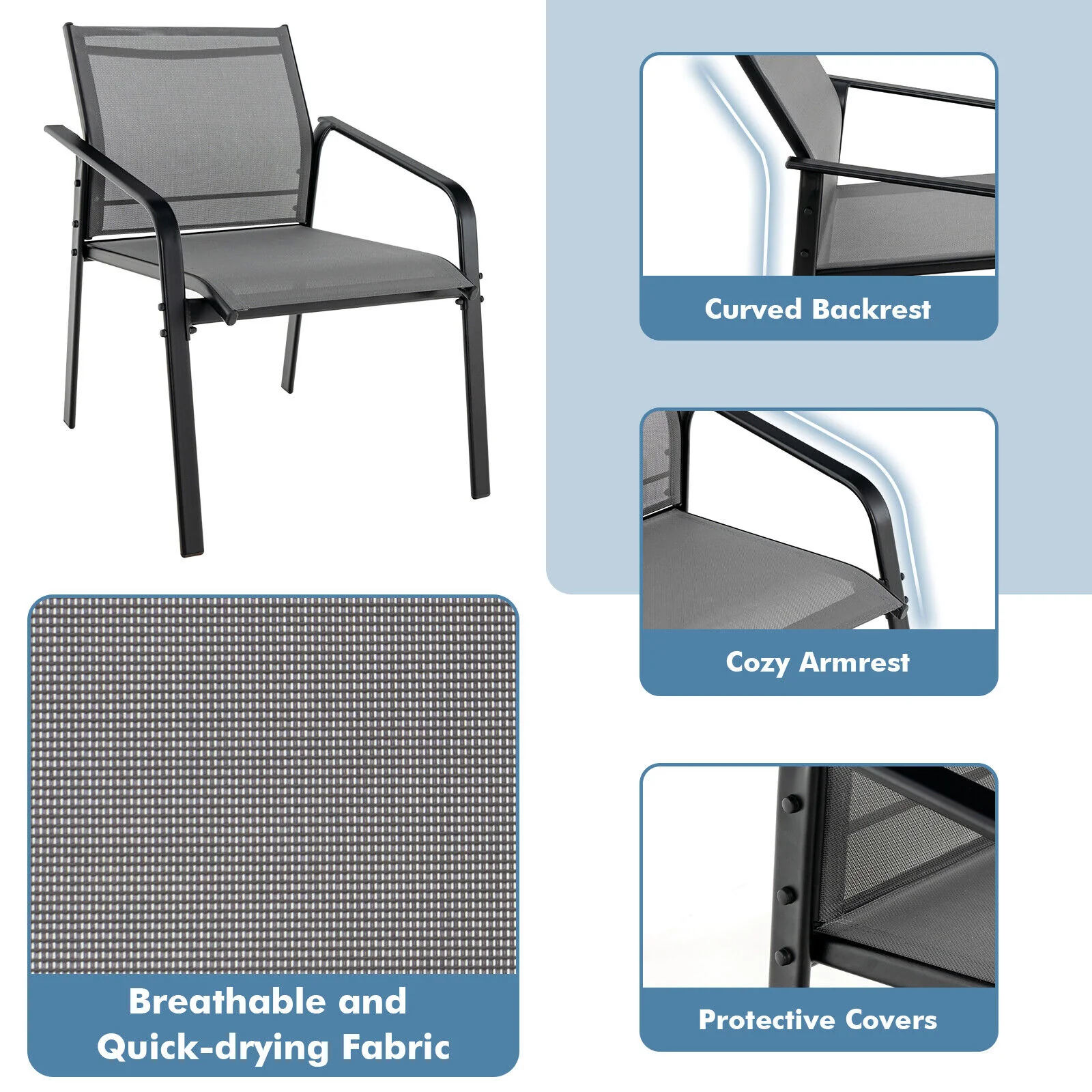 4 Piece Patio Furniture Set, Armrest Loveseat Sofas, Glass Table Deck, Gray - Image 8