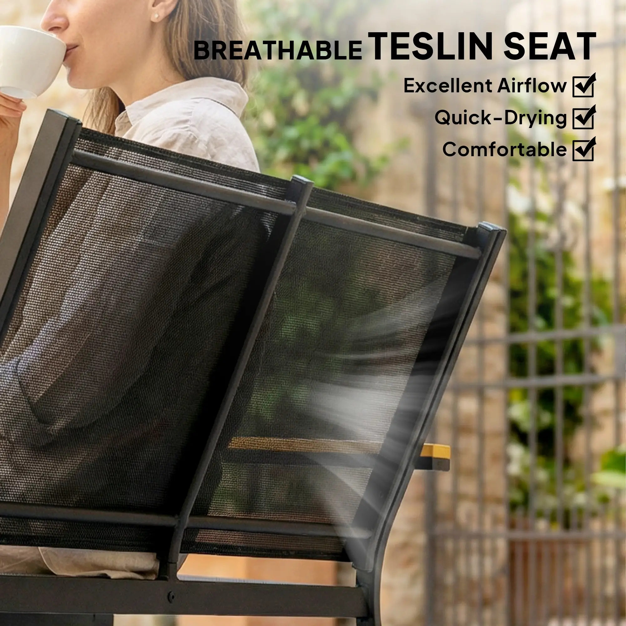 4 Piece Patio Furniture Set, Tempered Glass Tabletop, Black - Image 5