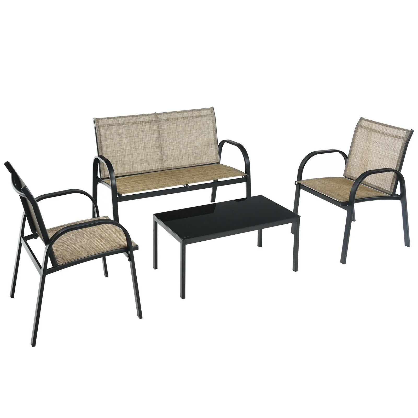4 Piece Patio Furniture Set, Glass Top Coffee Table, Brown - Image 9