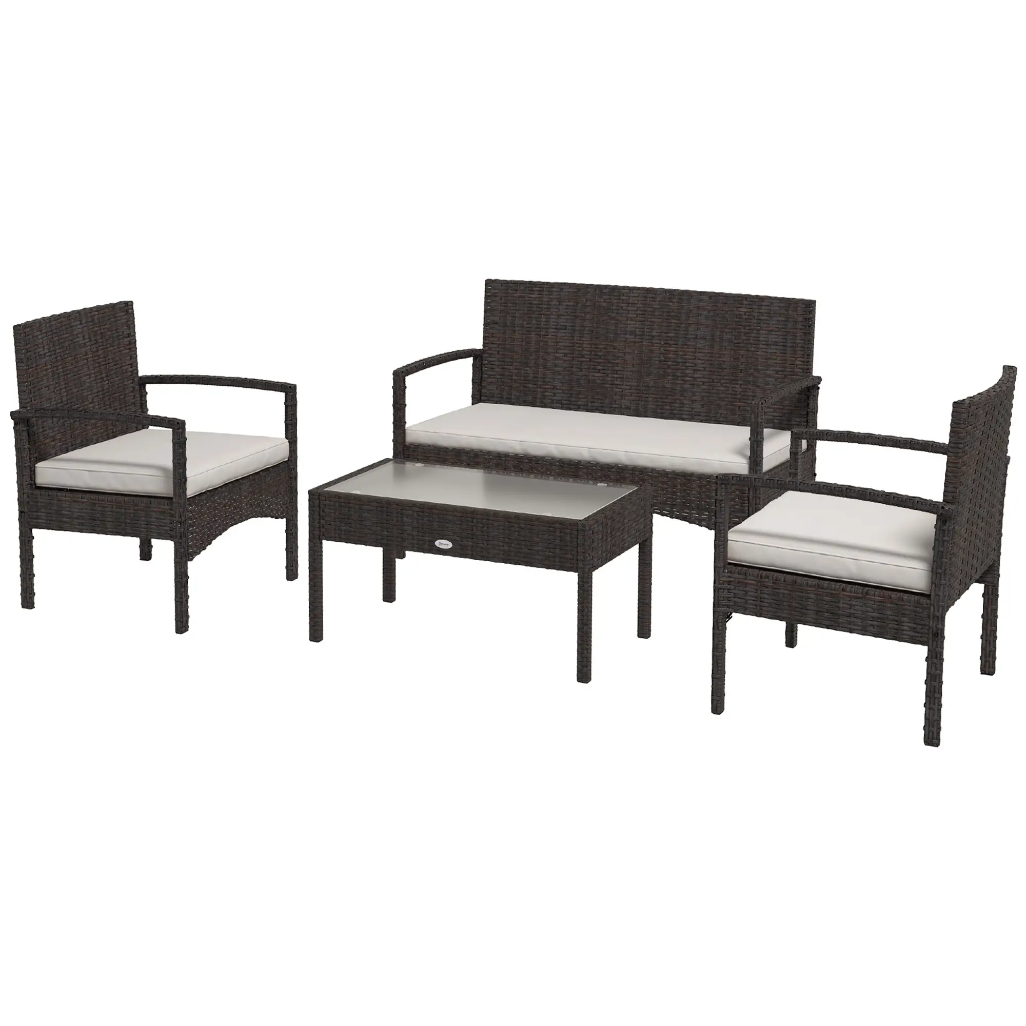 4-Piece Patio Furniture Set, Loveseat, Armchairs, Glass Table, White
