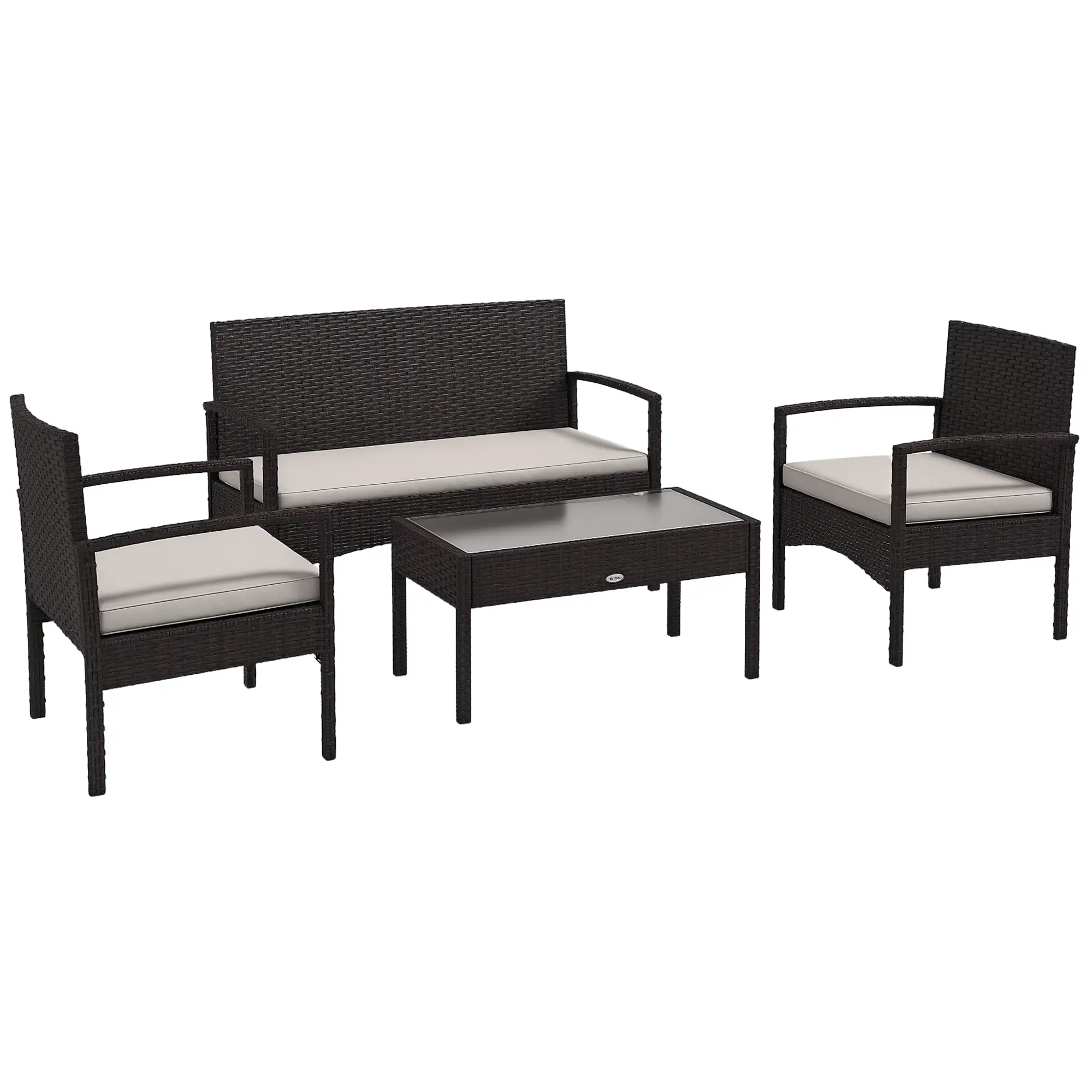 4-Piece Patio Furniture Set, Loveseat, Armchairs, Glass Table, White - Image 11