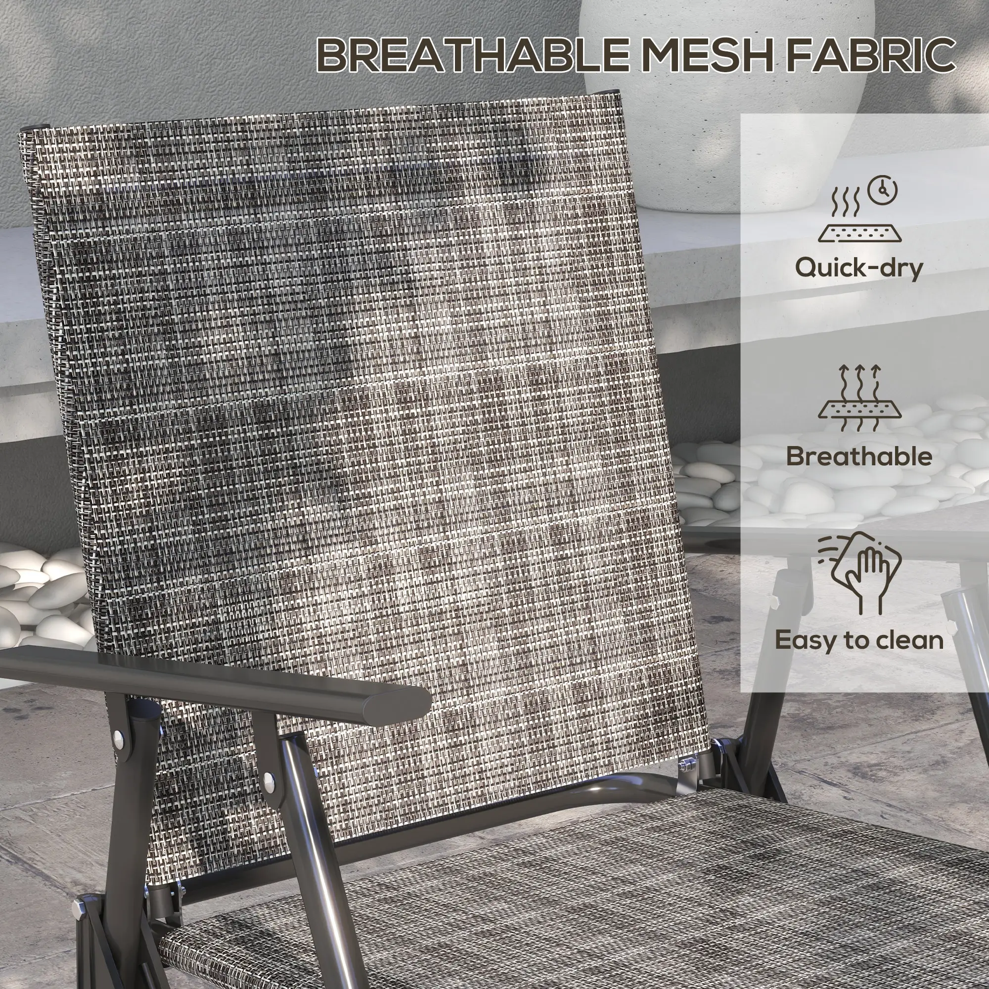 4 Piece Patio Furniture Set, Two Foldable Armchairs, Loveseat, Glass Top Table, Mixed Grey - Image 4