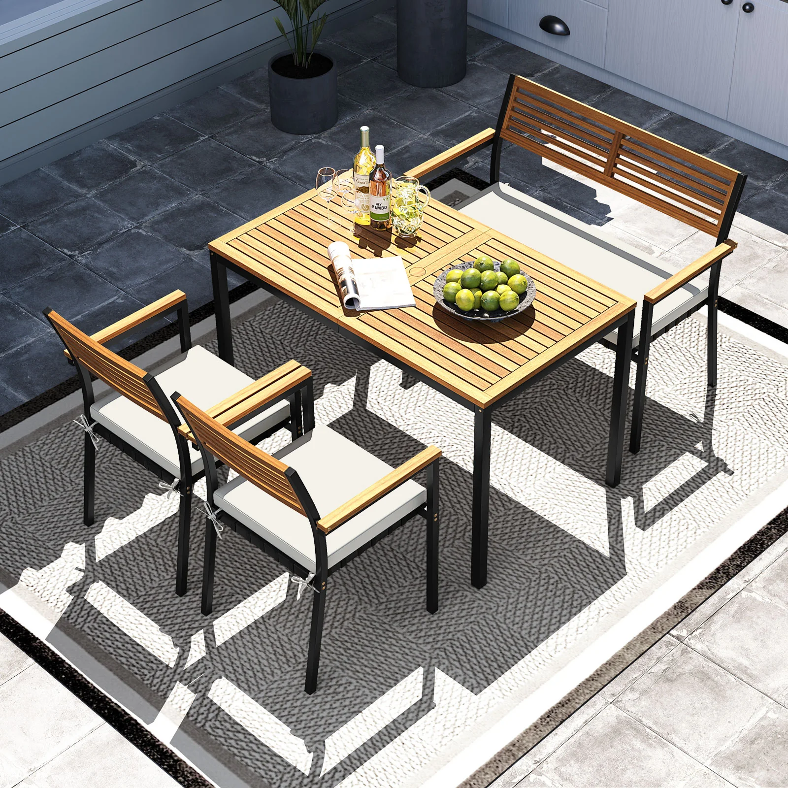 4-Piece Patio Furniture Set, Outdoor Dining Chair Set, White - Image 3
