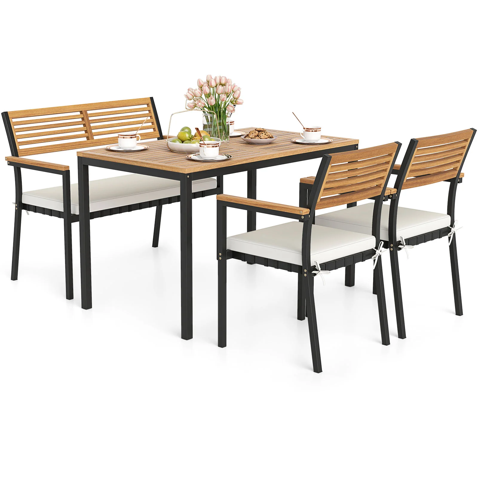 4-Piece Patio Furniture Set, Outdoor Dining Chair Set, White - Image 5