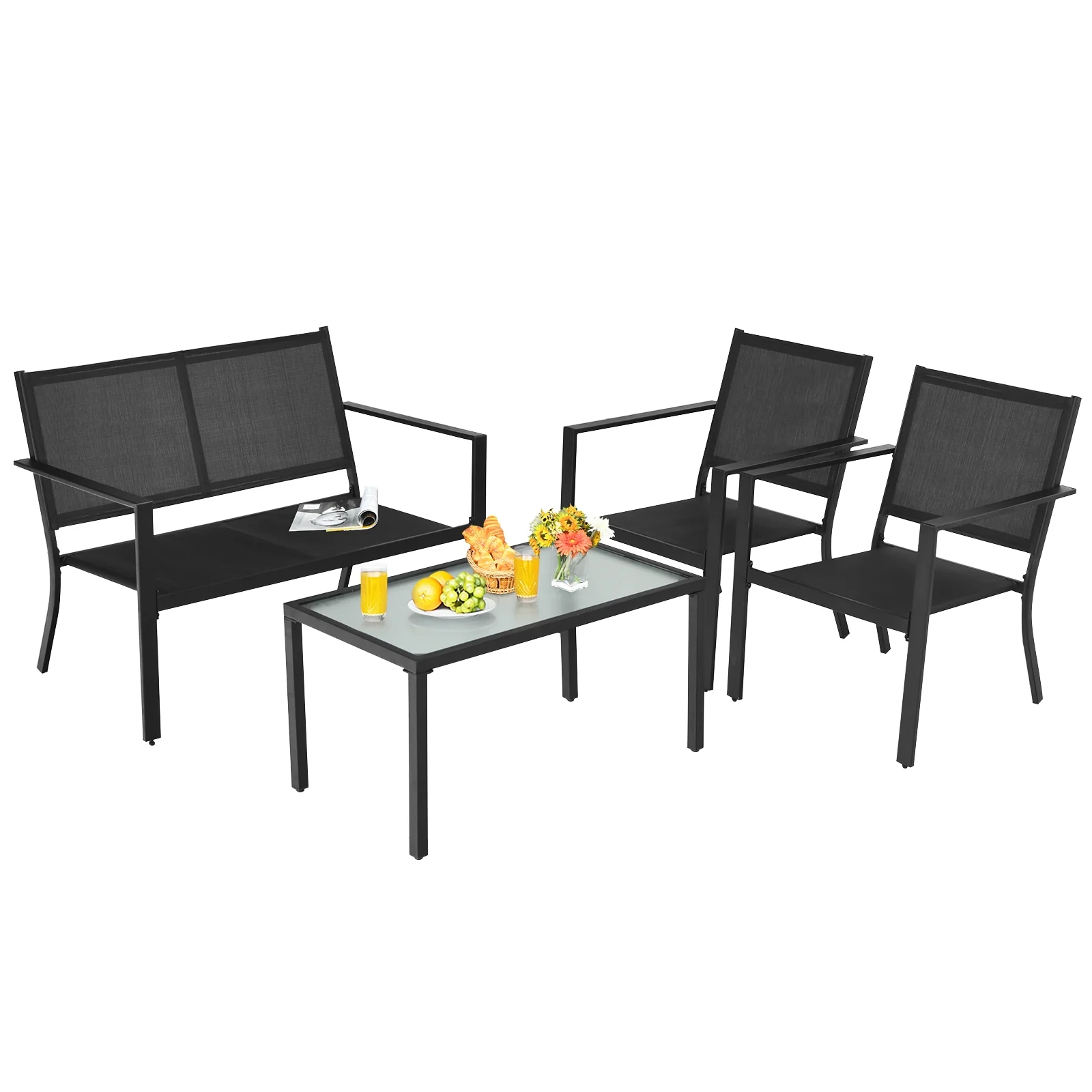 4-Piece Patio Furniture Set, Steel Frame, Gray
