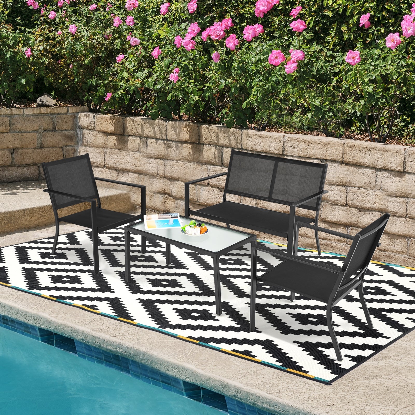 4-Piece Patio Furniture Set, Steel Frame, Gray - Image 2