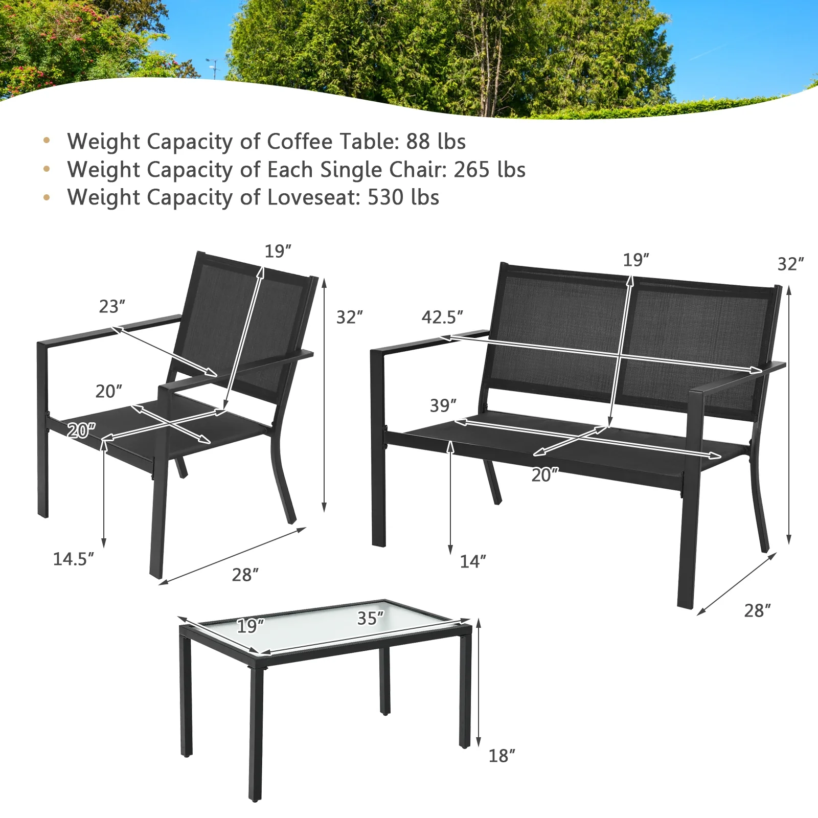 4-Piece Patio Furniture Set, Steel Frame, Gray - Image 5
