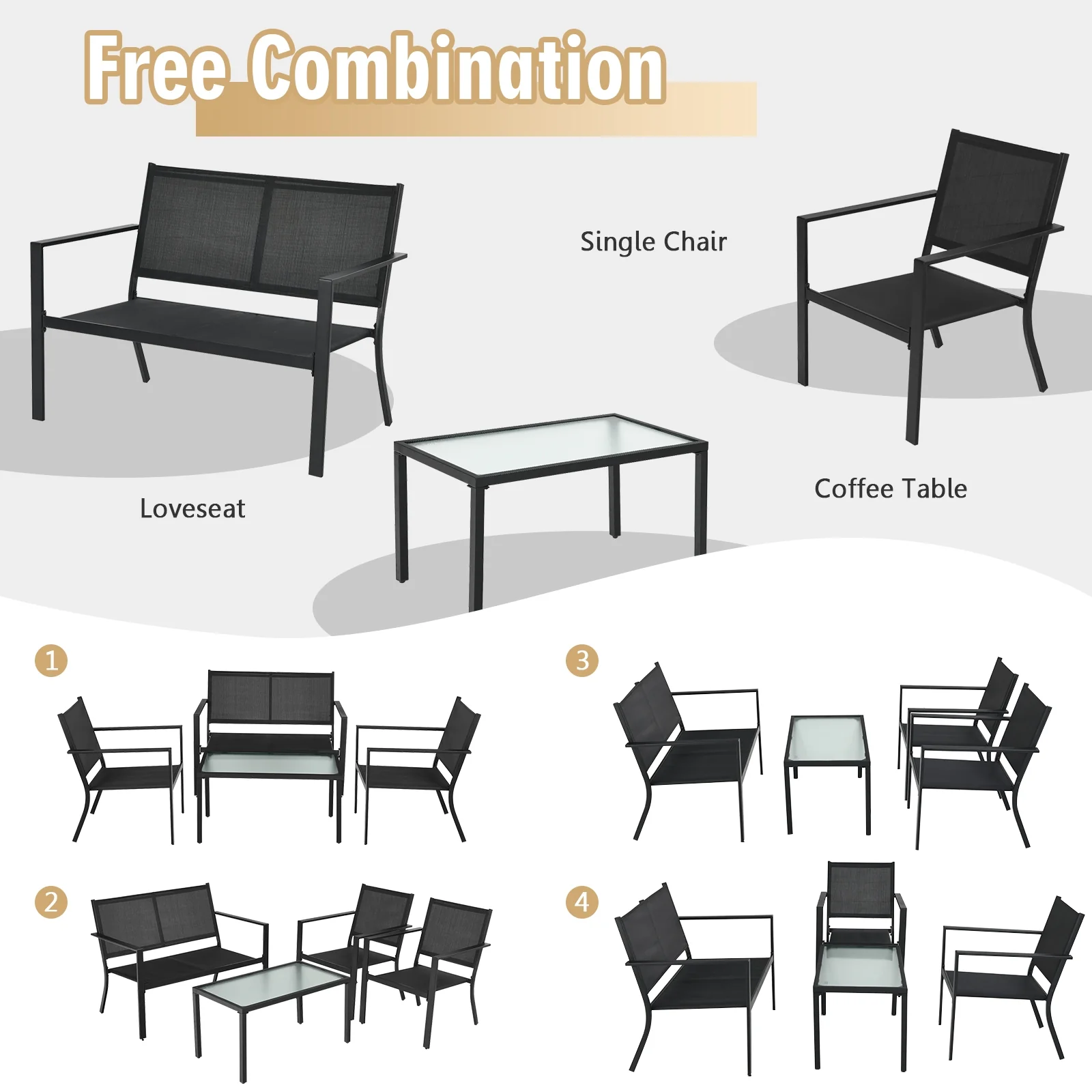 4-Piece Patio Furniture Set, Steel Frame, Gray - Image 6