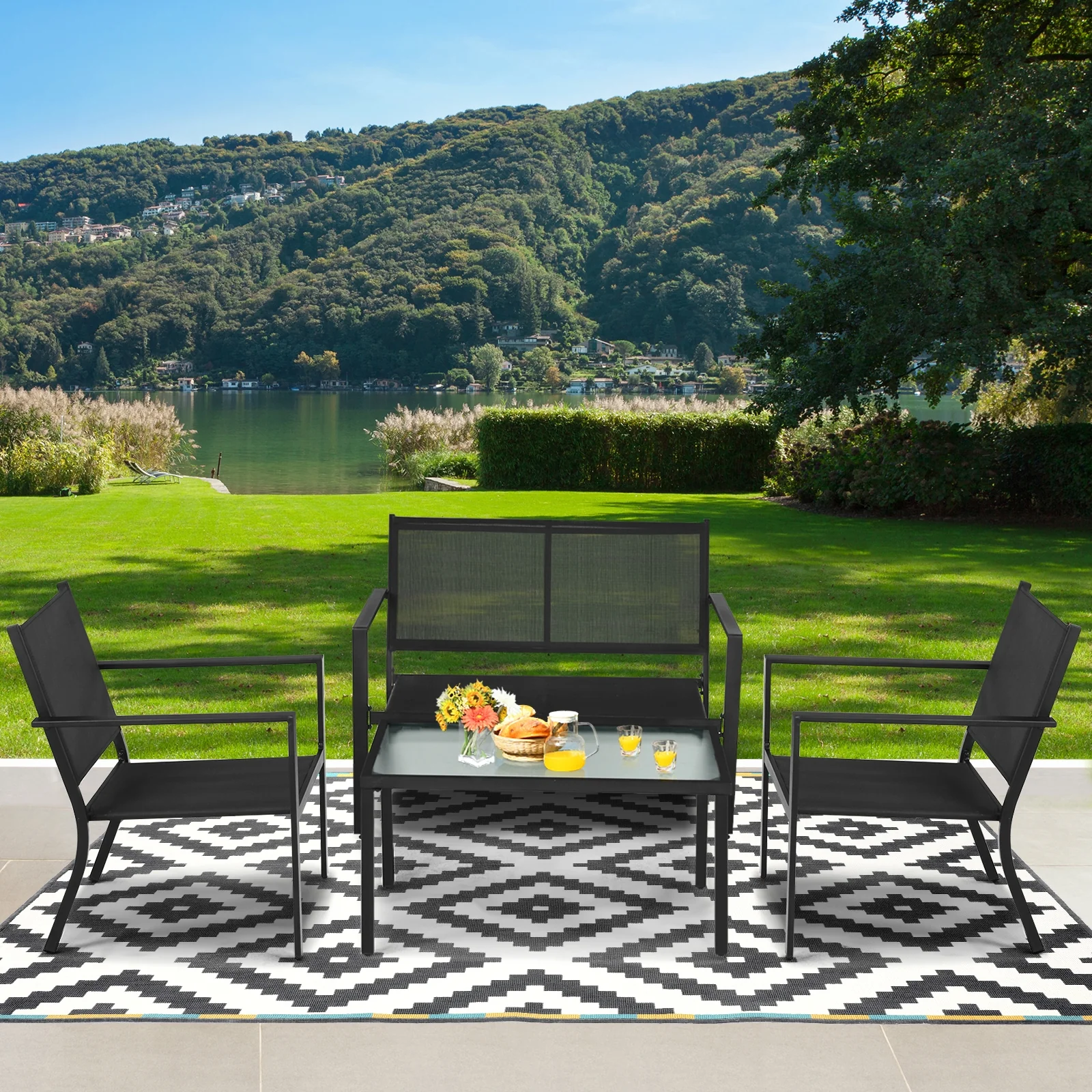 4-Piece Patio Furniture Set, Steel Frame, Gray - Image 7